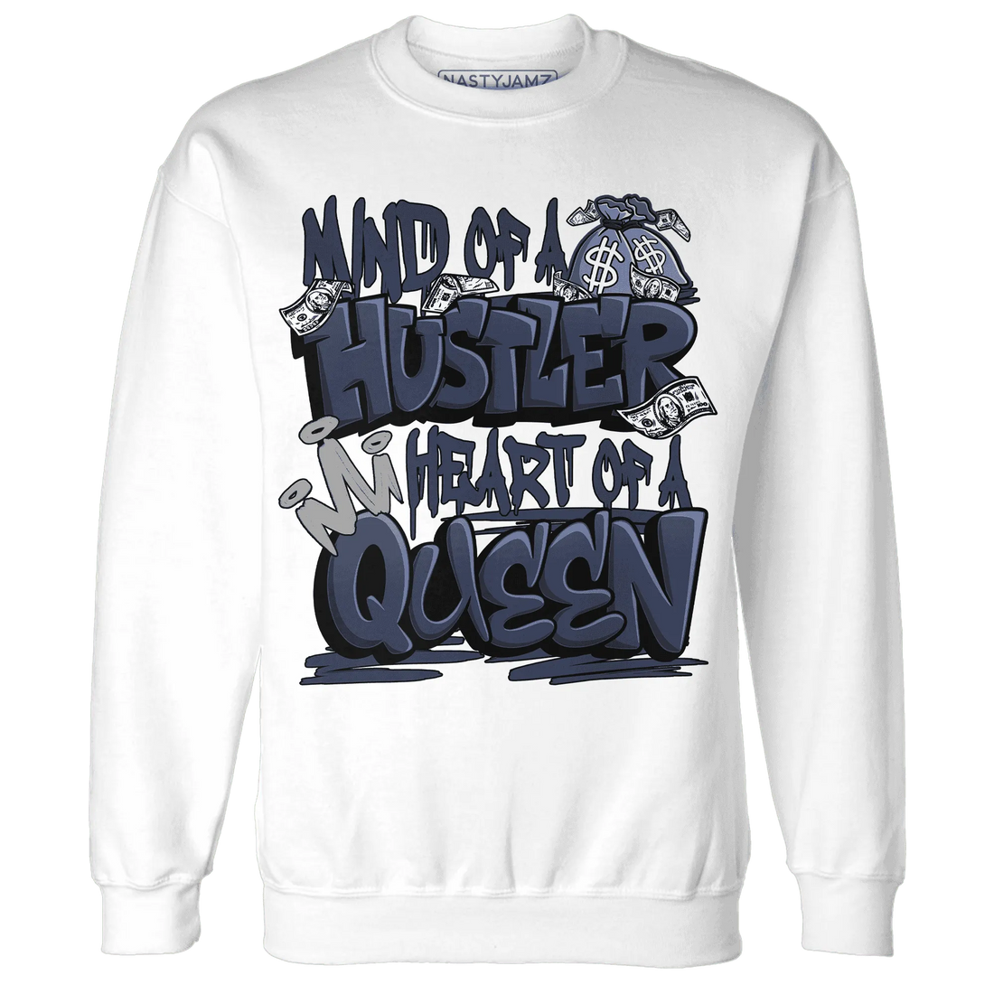 VaporMax-Plus-Midnight-Navy-White-Metallic-Silver-NastyJamz-Sweatshirt-Match-Hustler-Heart-Queen
