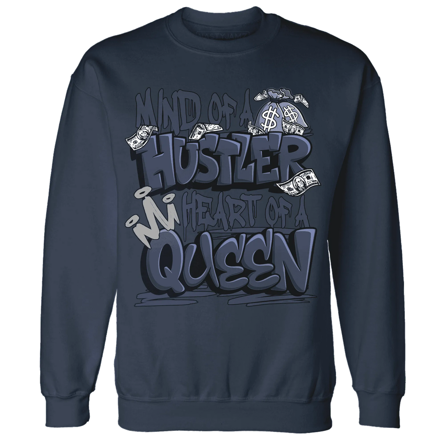 VaporMax-Plus-Midnight-Navy-White-Metallic-Silver-NastyJamz-Sweatshirt-Match-Hustler-Heart-Queen