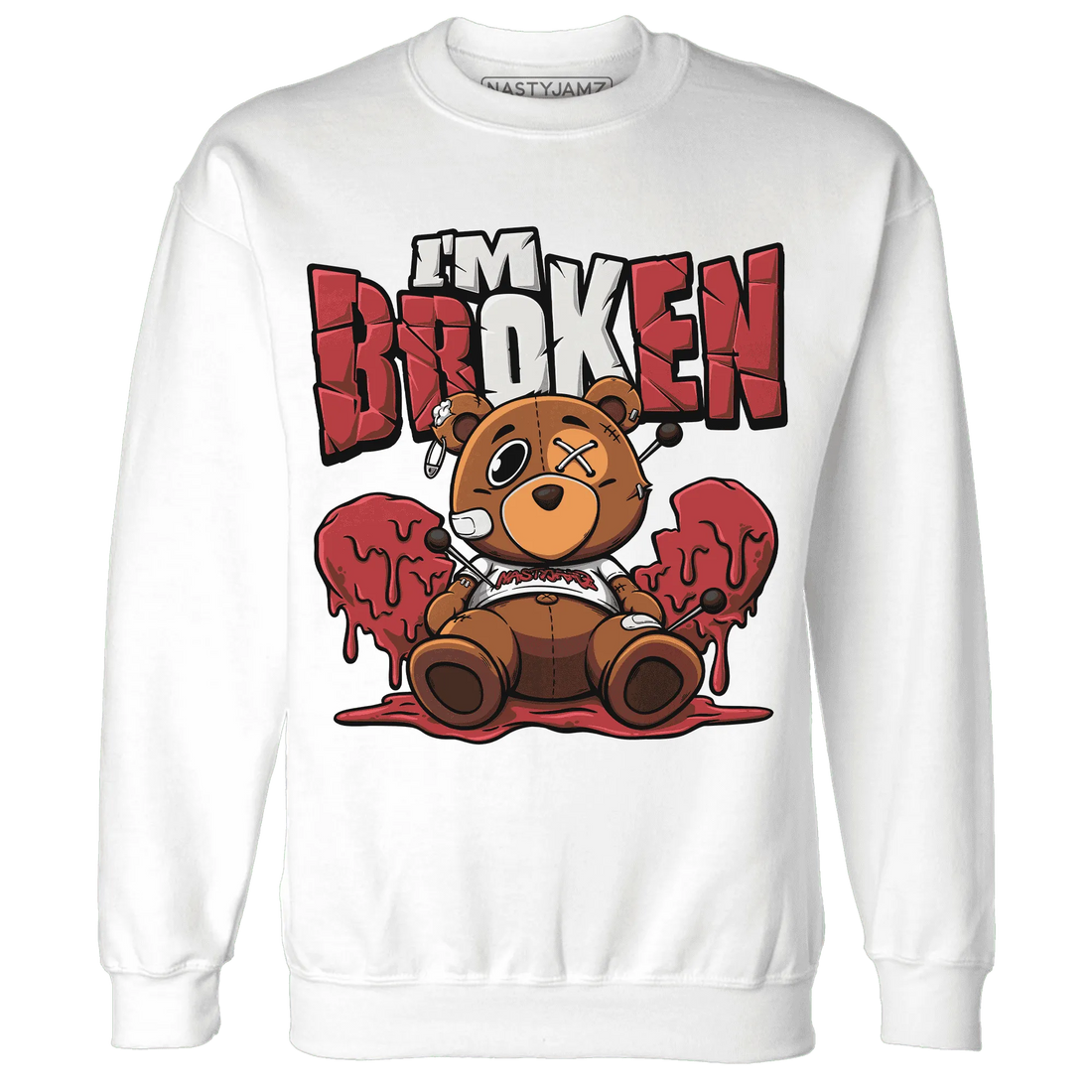 Black-Toe-Reimagined-Red-White-1s-NastyJamz-Sweatshirt-Match-Im-Broken-BER