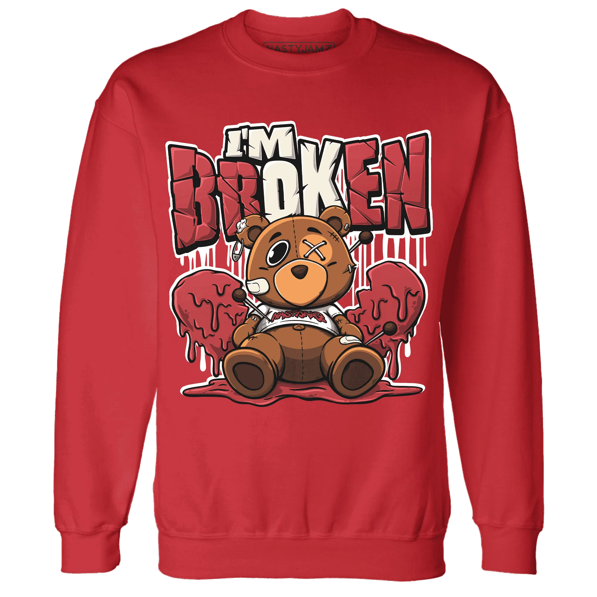 Black-Toe-Reimagined-Red-White-1s-NastyJamz-Sweatshirt-Match-Im-Broken-BER