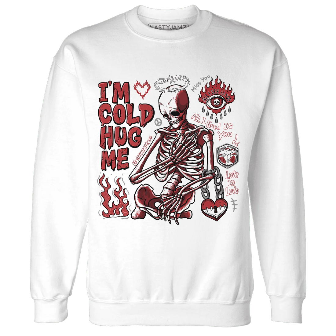 Black-Toe-Reimagined-Red-White-1s-Sweatshirt-Match-Im-Cold-Hug-Me
