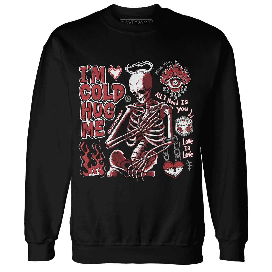Black-Toe-Reimagined-Red-White-1s-Sweatshirt-Match-Im-Cold-Hug-Me
