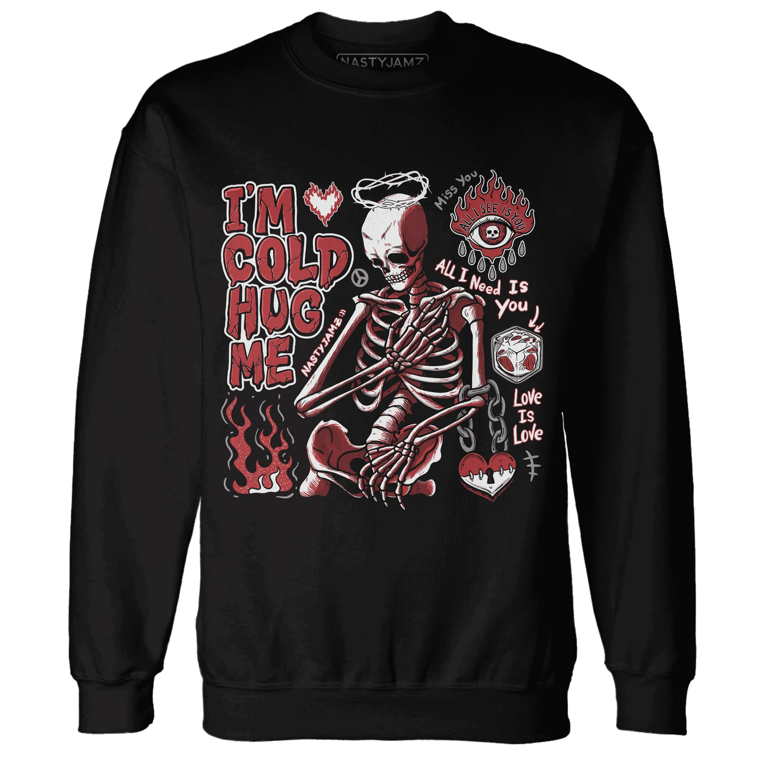 Black-Toe-Reimagined-Red-White-1s-Sweatshirt-Match-Im-Cold-Hug-Me