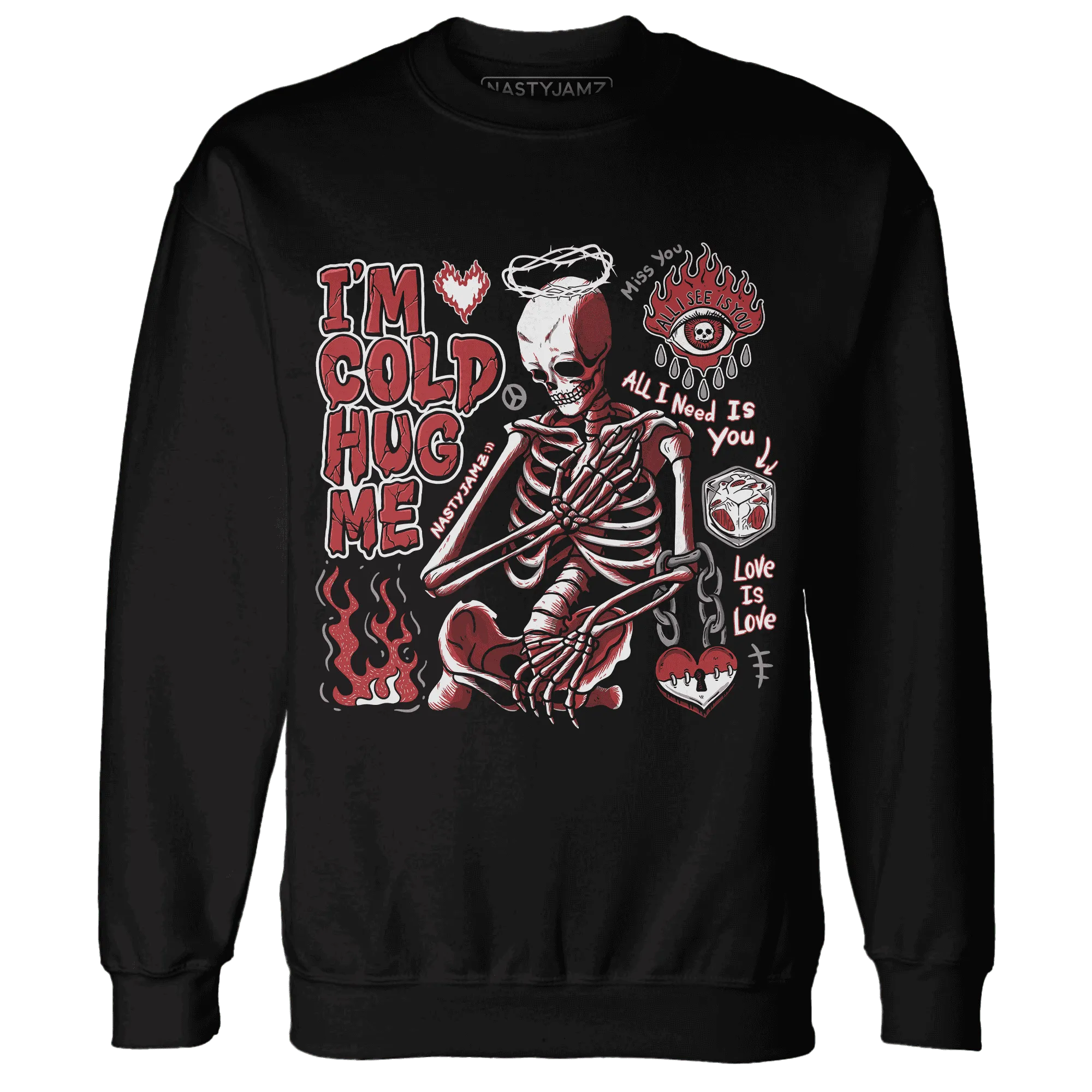 Black-Toe-Reimagined-Red-White-1s-Sweatshirt-Match-Im-Cold-Hug-Me