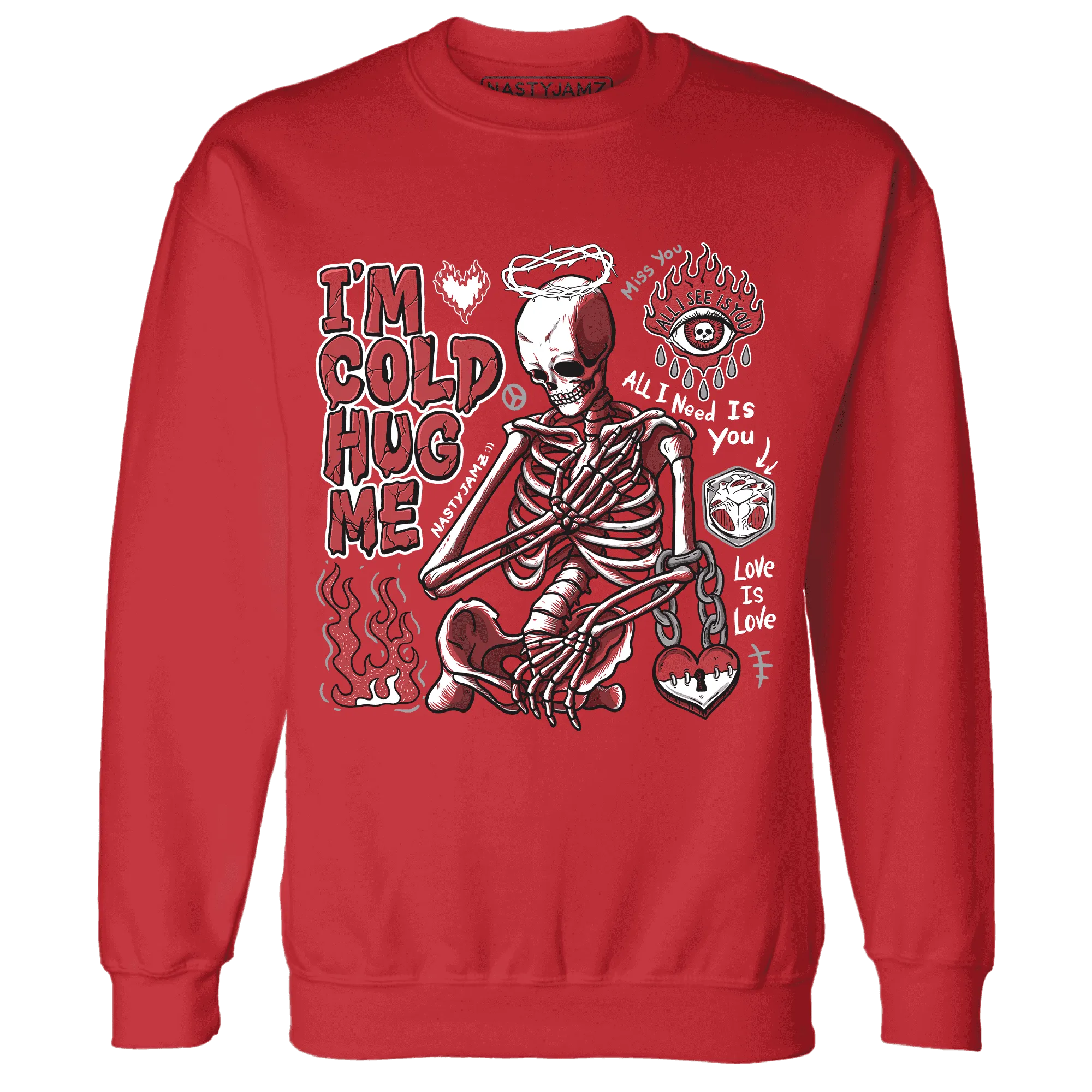 Black-Toe-Reimagined-Red-White-1s-Sweatshirt-Match-Im-Cold-Hug-Me