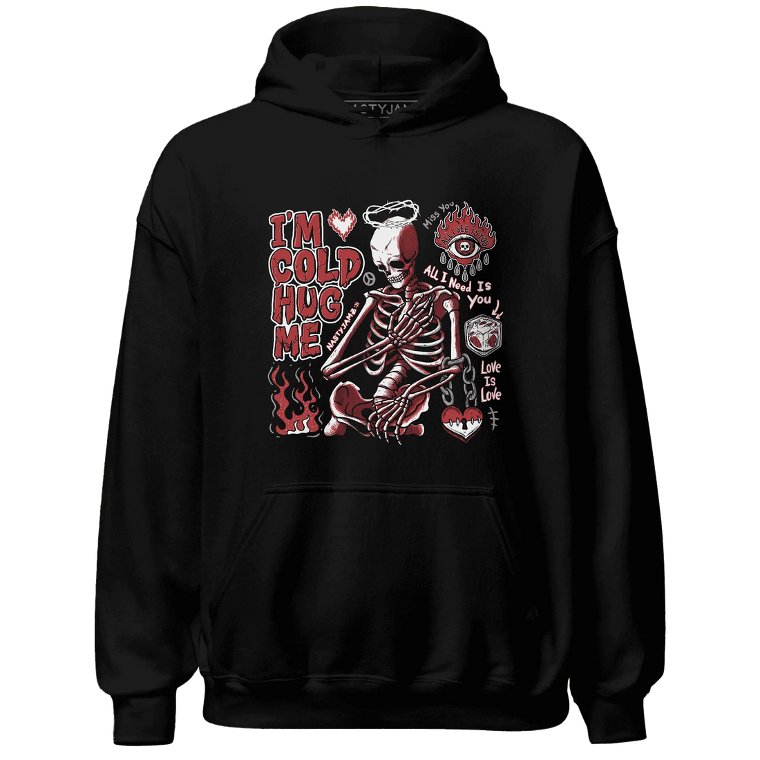 Black-Toe-Reimagined-Red-White-1s-Hoodie-Match-Im-Cold-Hug-Me