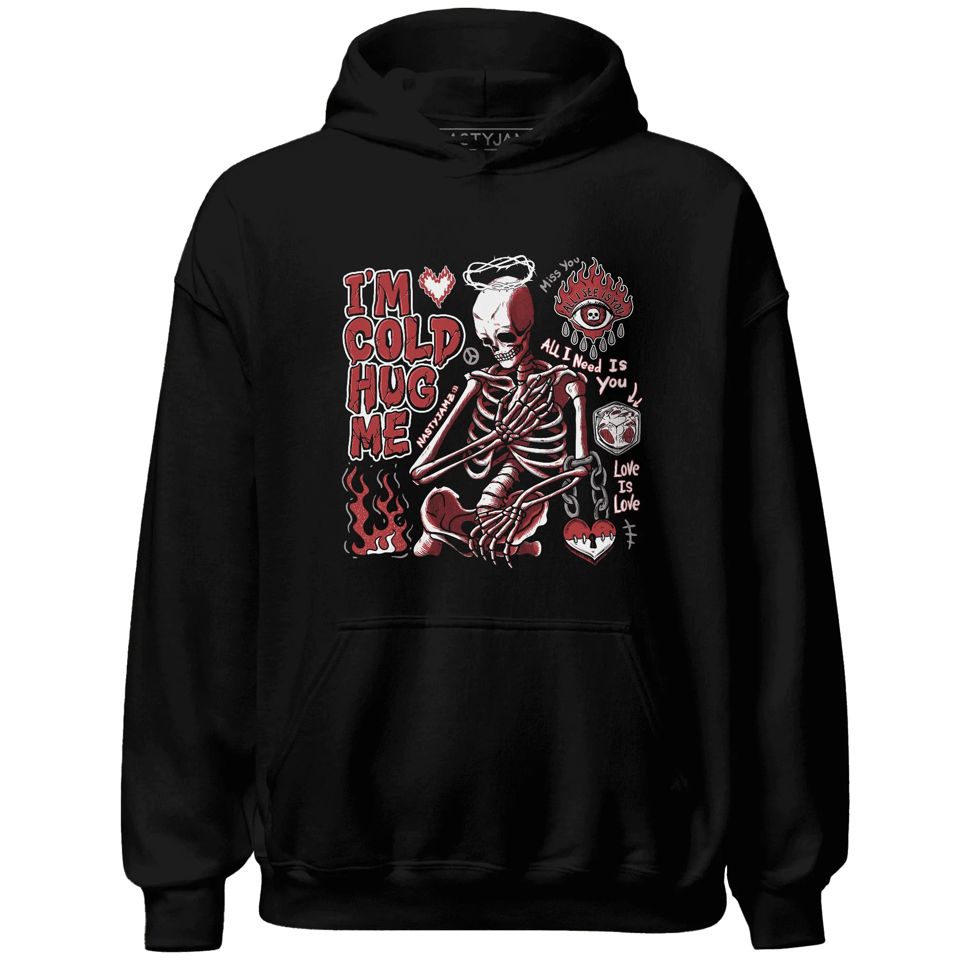 Black-Toe-Reimagined-Red-White-1s-Hoodie-Match-Im-Cold-Hug-Me