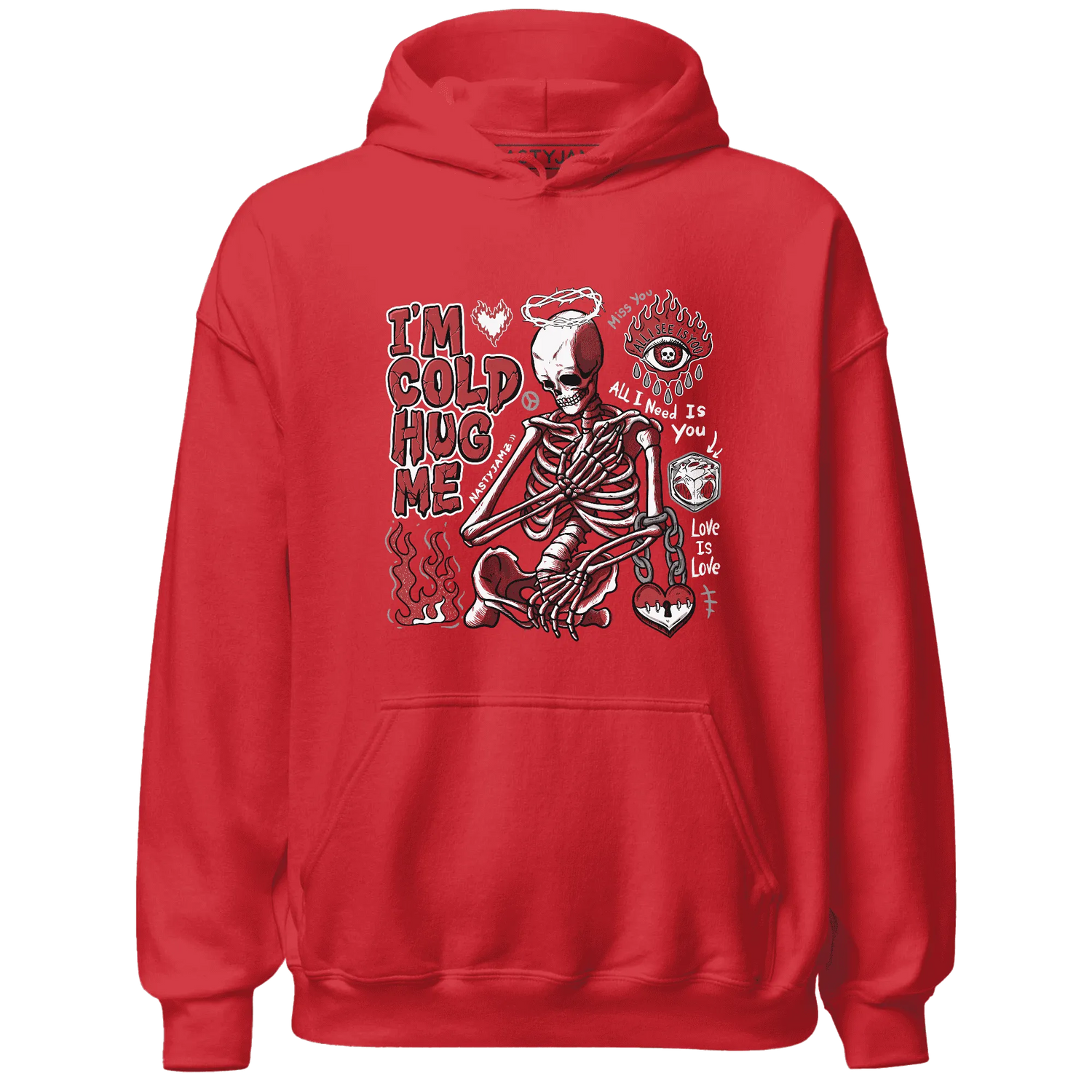Black-Toe-Reimagined-Red-White-1s-Hoodie-Match-Im-Cold-Hug-Me