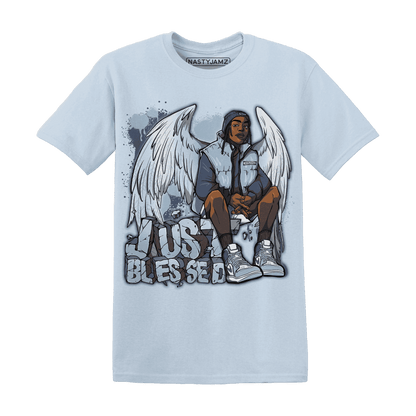 Mid Diffused Blue Grey 1s T Shirt Match Just Blessed - NastyJamz