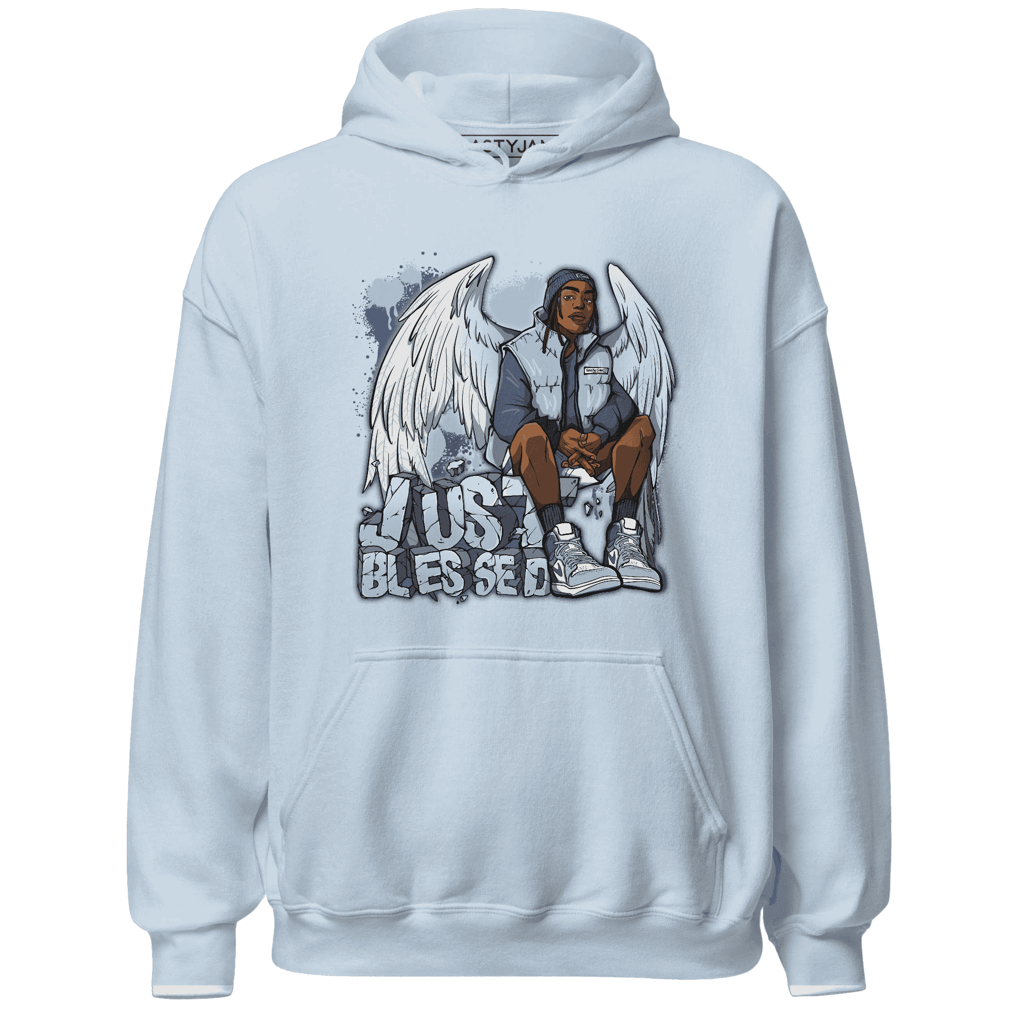 Mid Diffused Blue Grey 1s Hoodie Match Just Blessed - NastyJamz