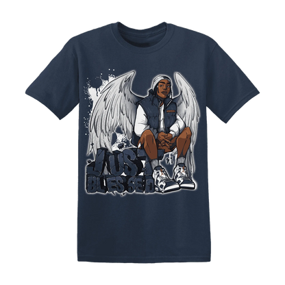 White-Navy-6s-T-Shirt-Match-Just-Blessed