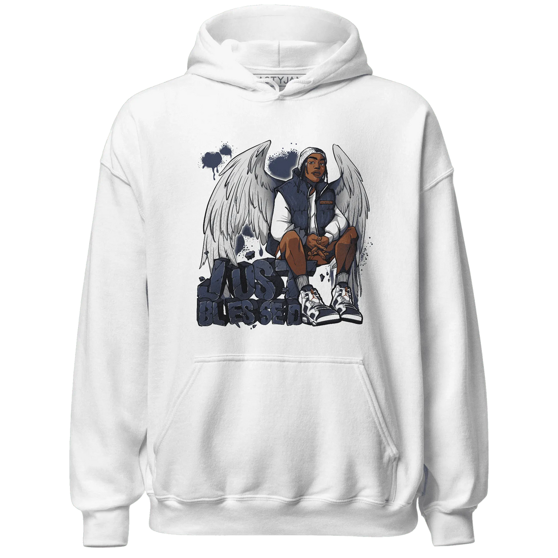 White-Navy-6s-Hoodie-Match-Just-Blessed