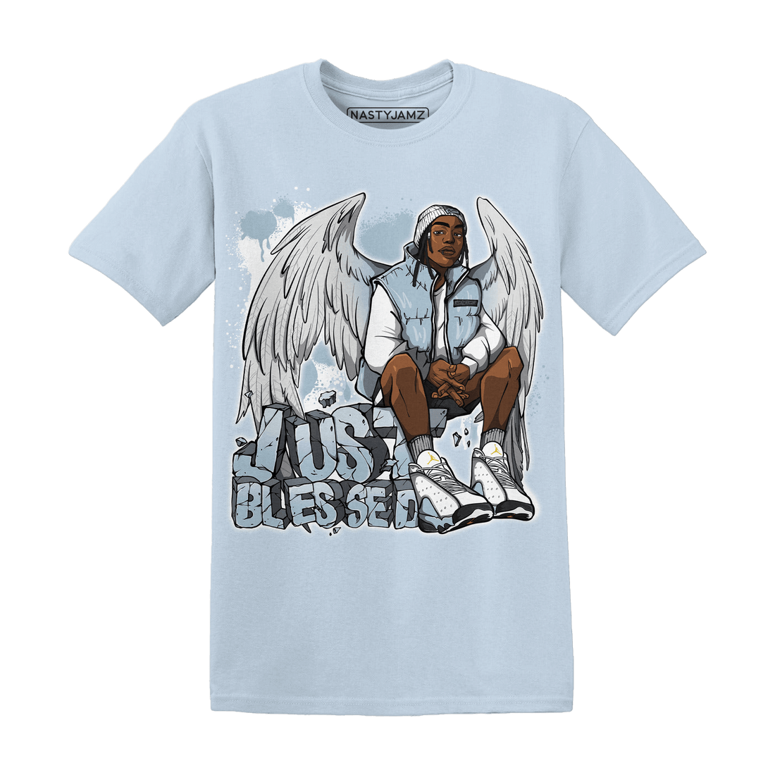 Blue Grey 13s T Shirt Match Just Blessed - NastyJamz