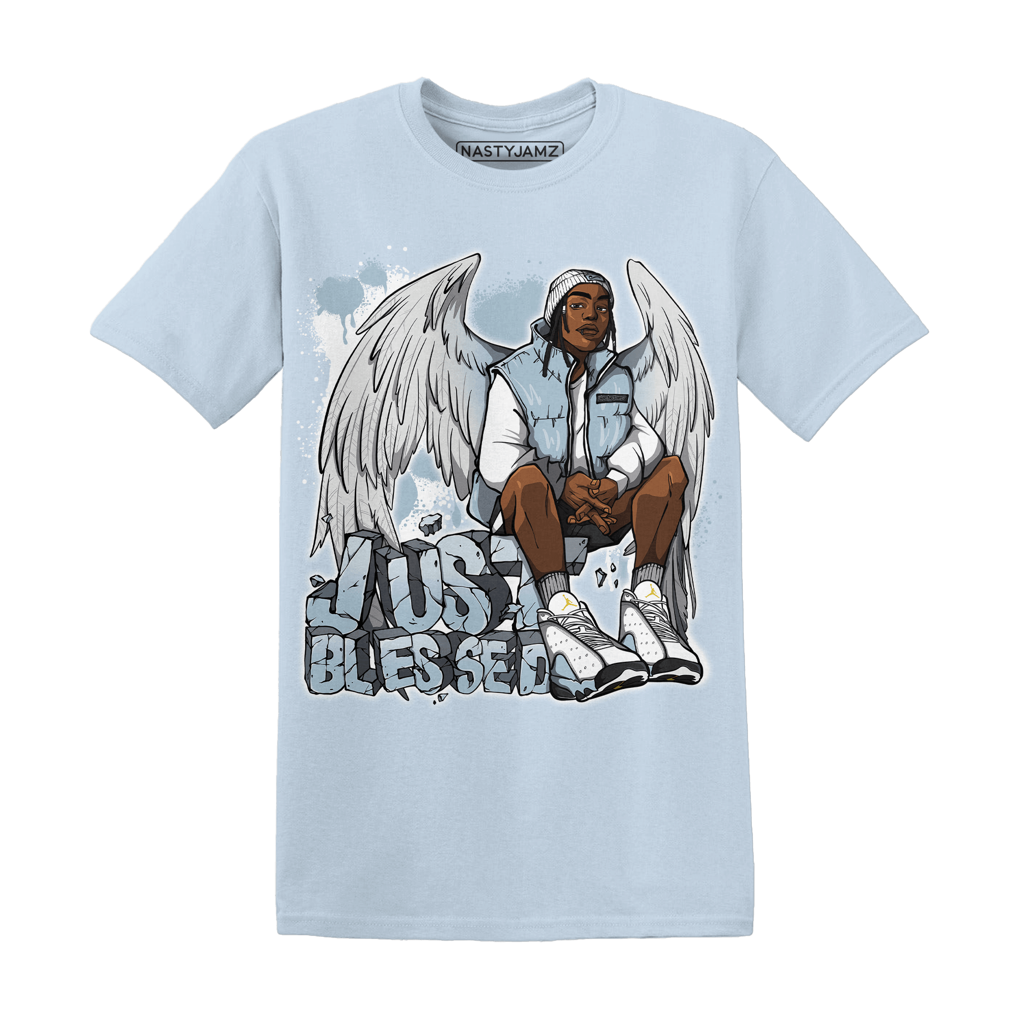Blue Grey 13s T Shirt Match Just Blessed - NastyJamz