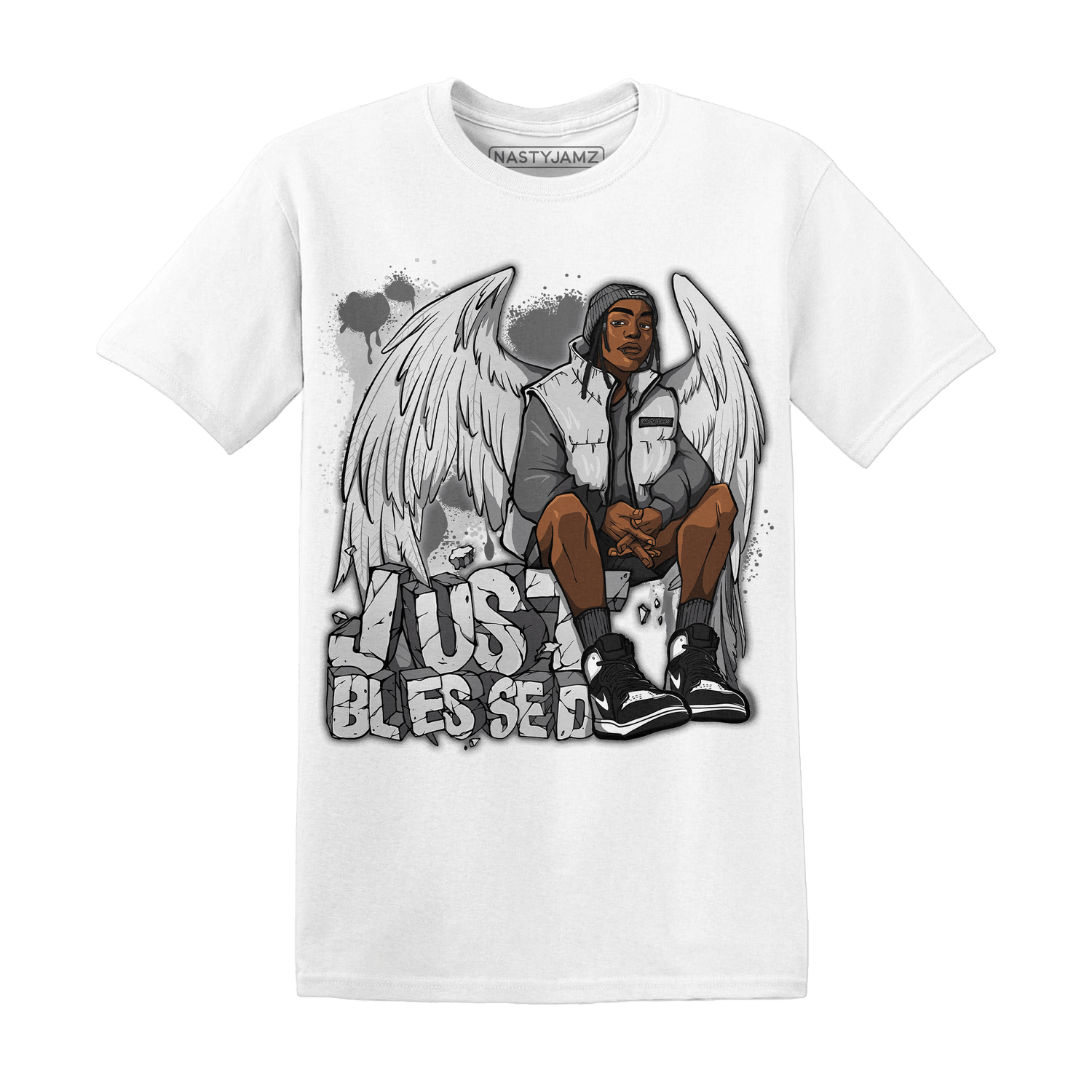 Retro High OG Black White 1s T Shirt Match Just Blessed - NastyJamz