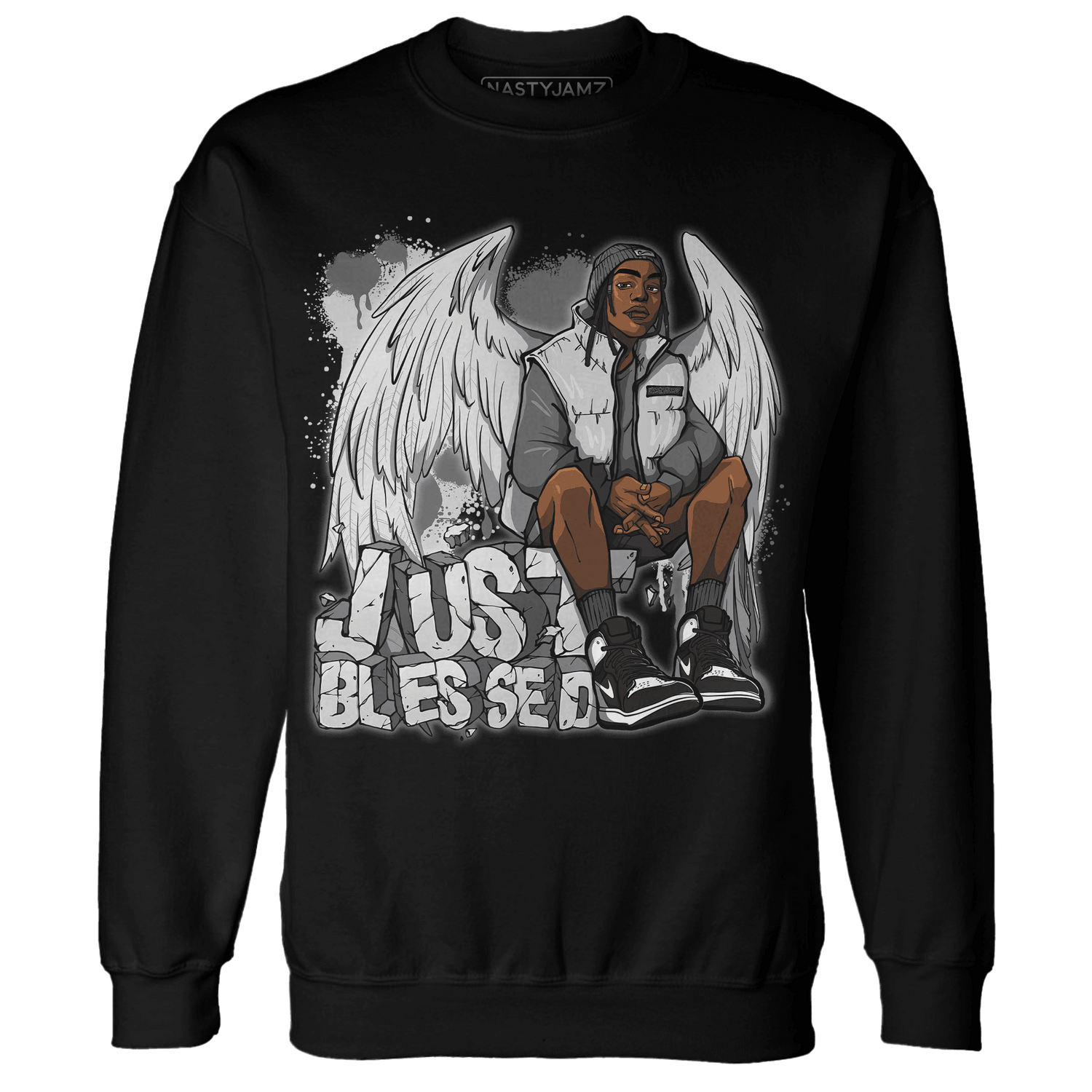 Retro High OG Black White 1s Sweatshirt Match Just Blessed - NastyJamz