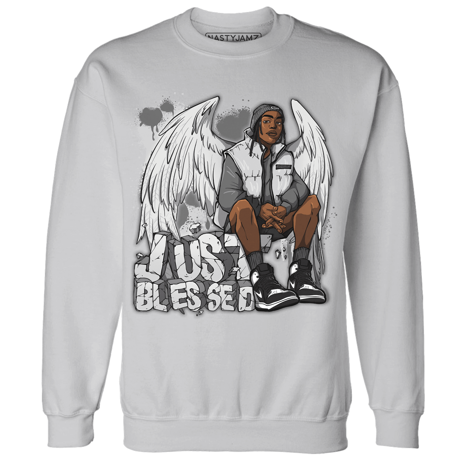 Retro High OG Black White 1s Sweatshirt Match Just Blessed - NastyJamz