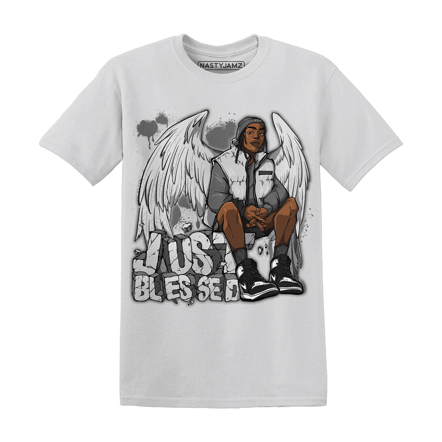 Retro High OG Black White 1s T Shirt Match Just Blessed - NastyJamz