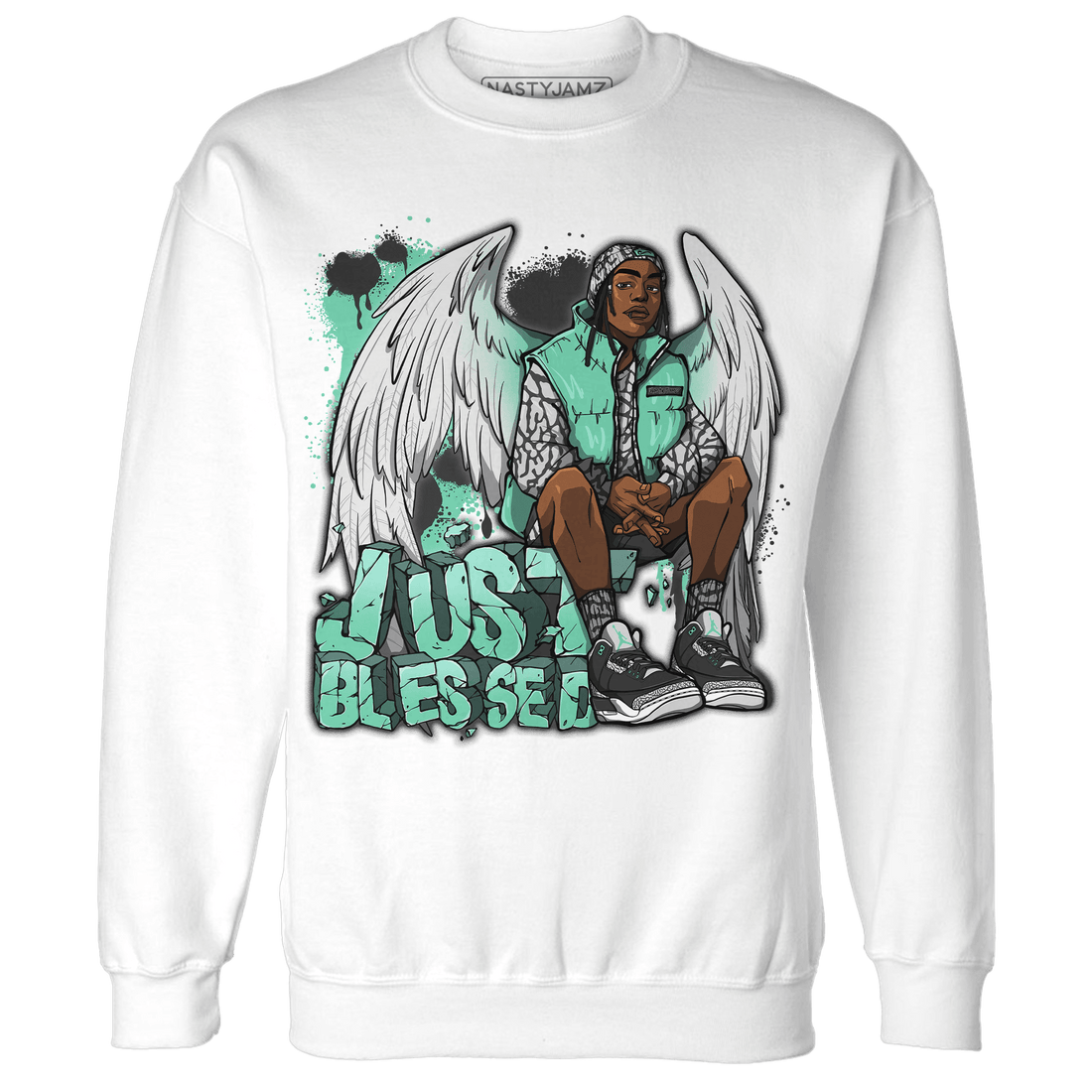 Green Glow 3s Sweatshirt Match Just Blessed - NastyJamz