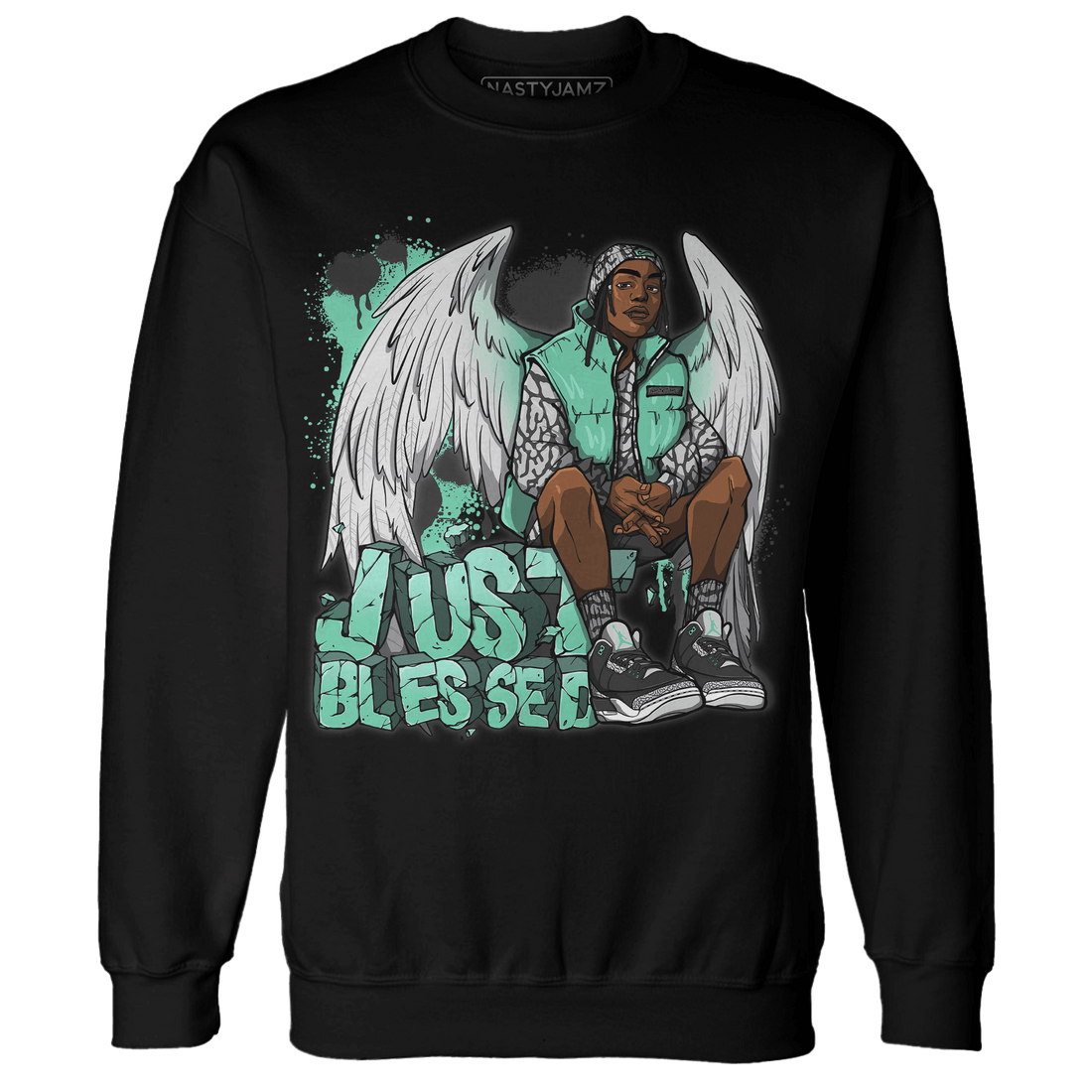 Green Glow 3s Sweatshirt Match Just Blessed - NastyJamz