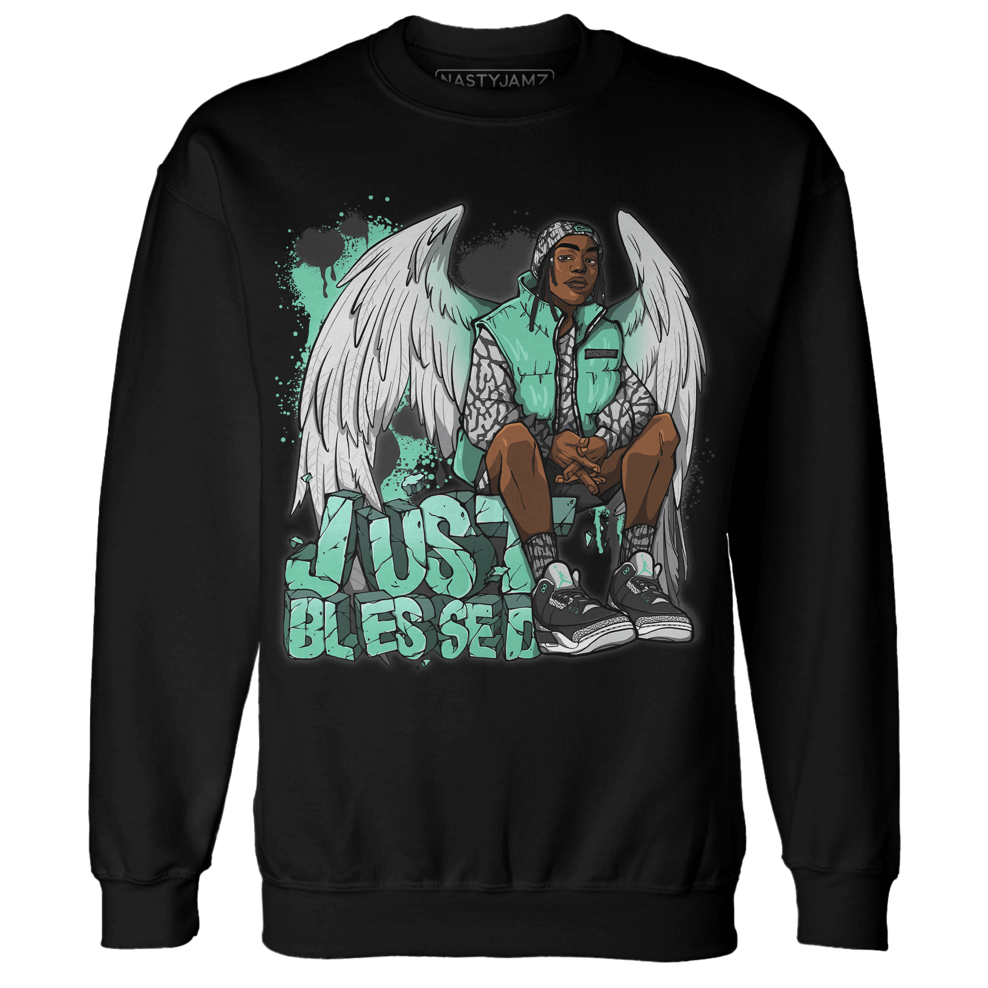 Green Glow 3s Sweatshirt Match Just Blessed - NastyJamz
