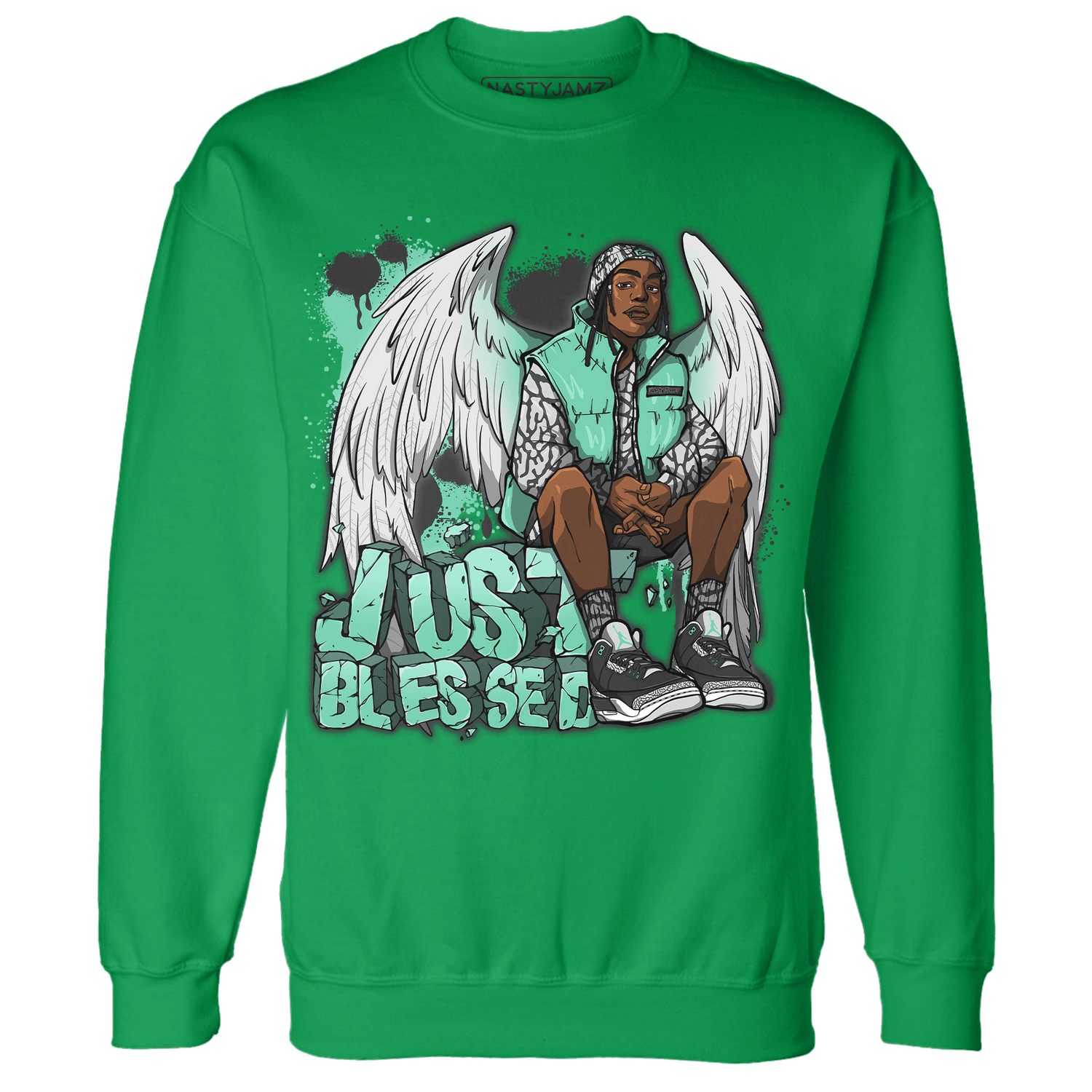 Green Glow 3s Sweatshirt Match Just Blessed - NastyJamz