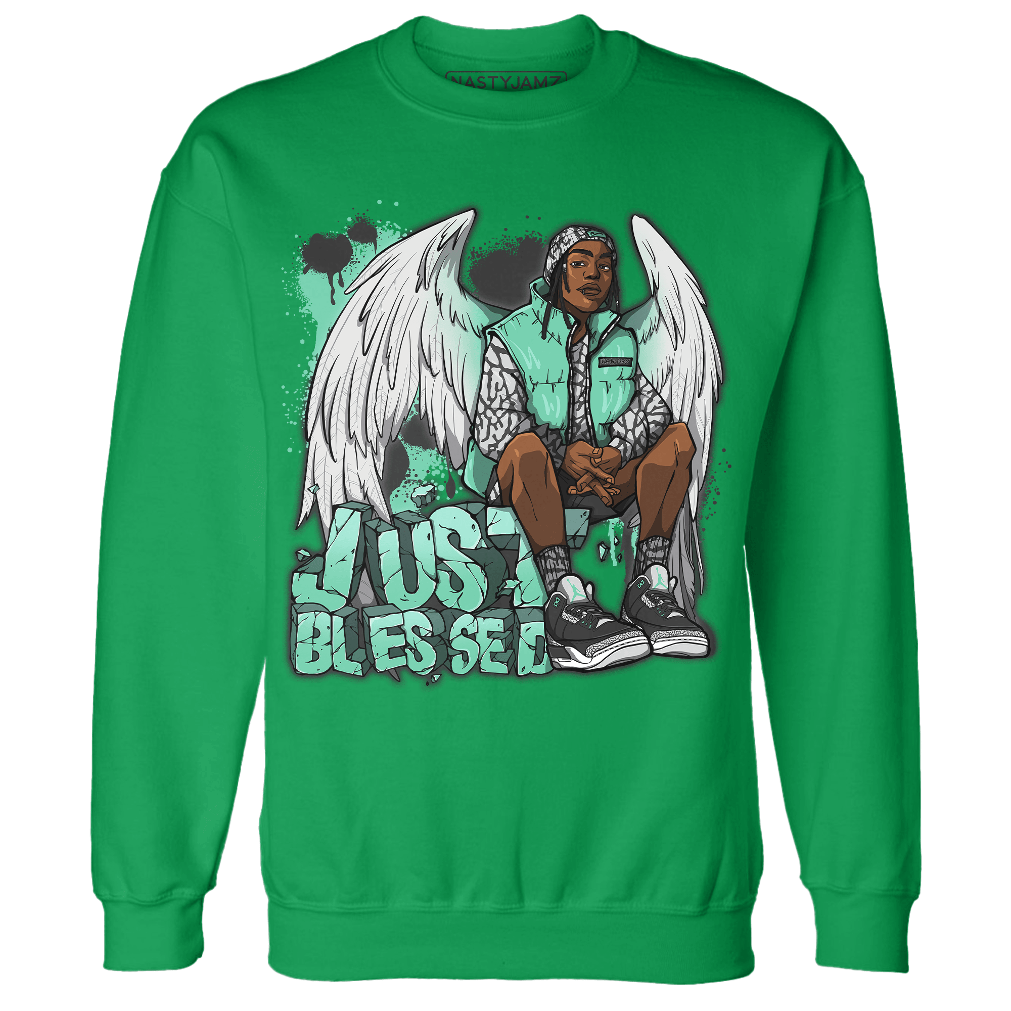 Green Glow 3s Sweatshirt Match Just Blessed - NastyJamz