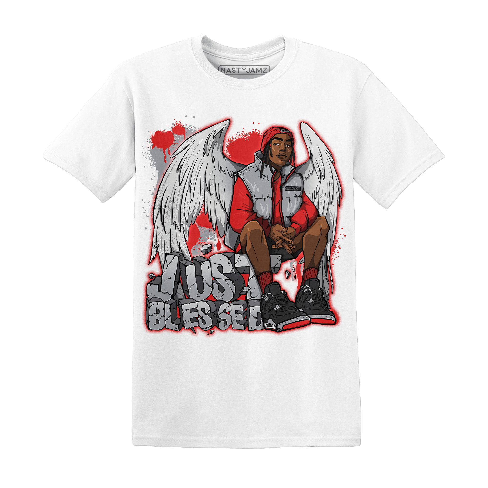 Bred Reimagined 4s T Shirt Match Just Blessed - NastyJamz