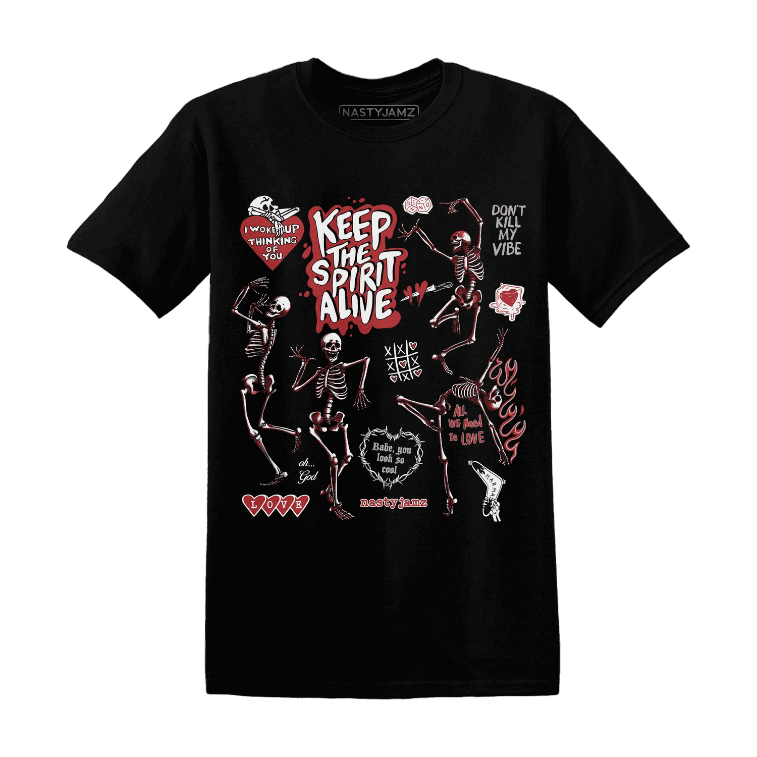 Black-Toe-Reimagined-Red-White-1s-T-Shirt-Match-Keep-The-Spirit-Alive