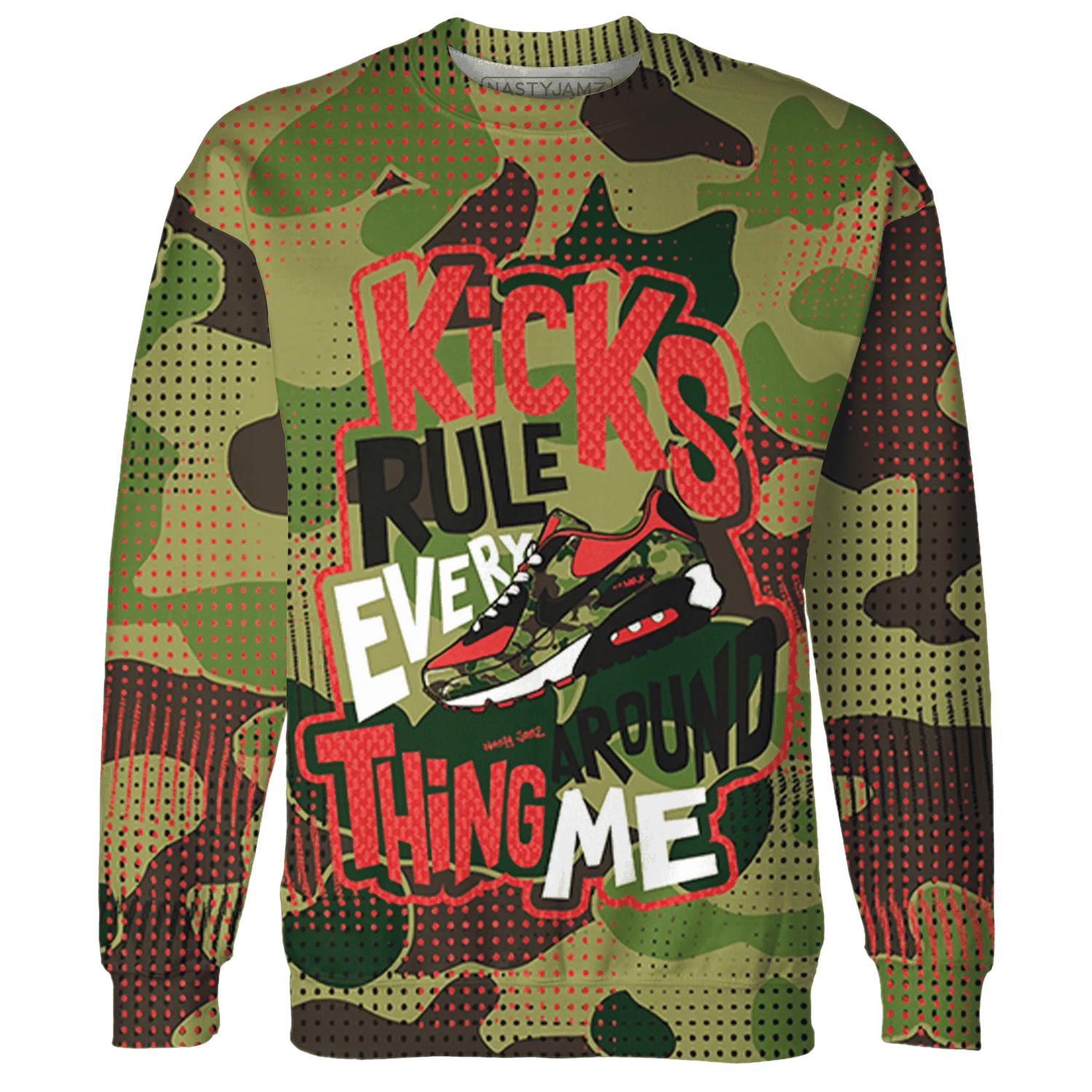 AM-90-Dark-Sage-Solar-Red-NastyJamz-Sweatshirt-Match-Kicks-Rule-3D