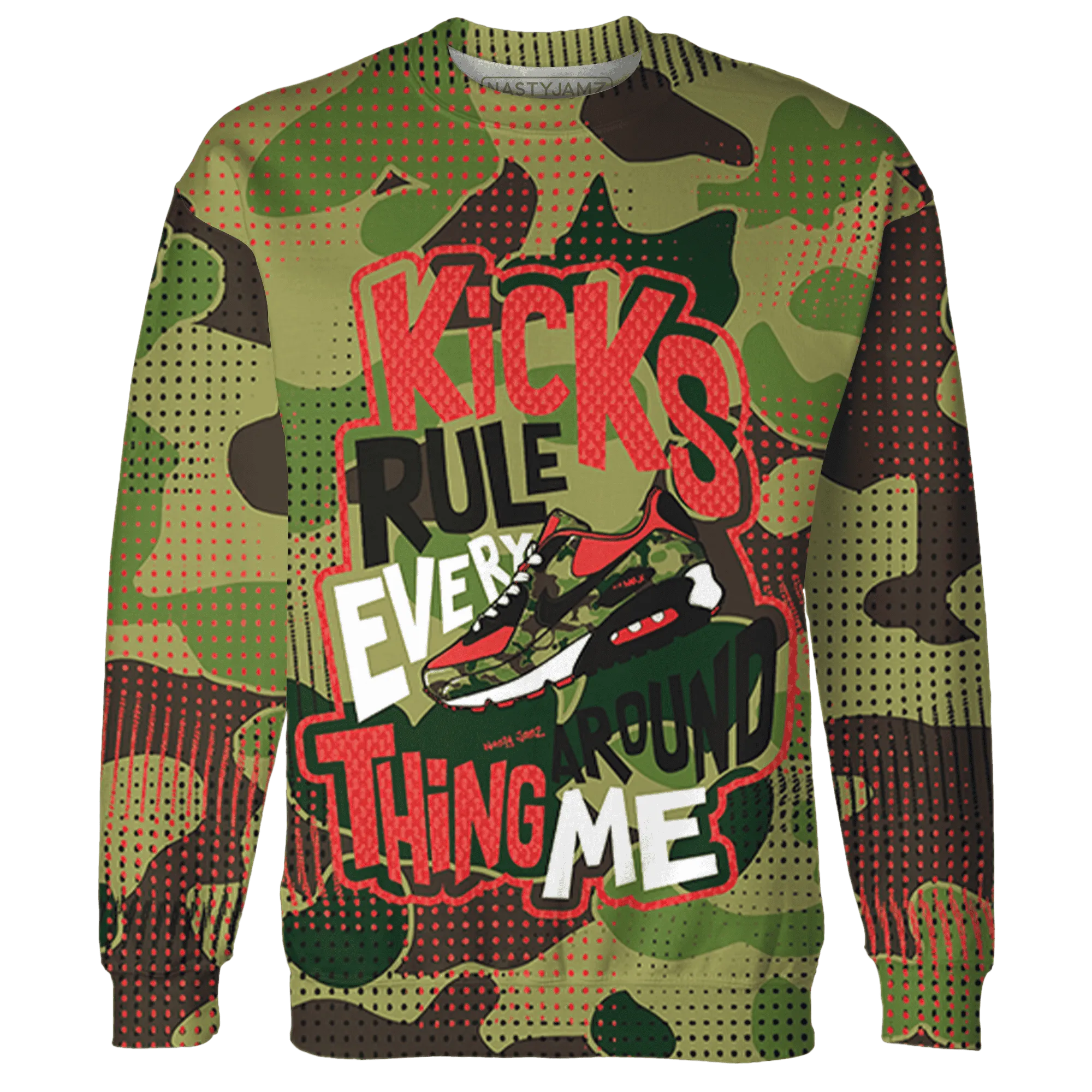AM-90-Dark-Sage-Solar-Red-NastyJamz-Sweatshirt-Match-Kicks-Rule-3D