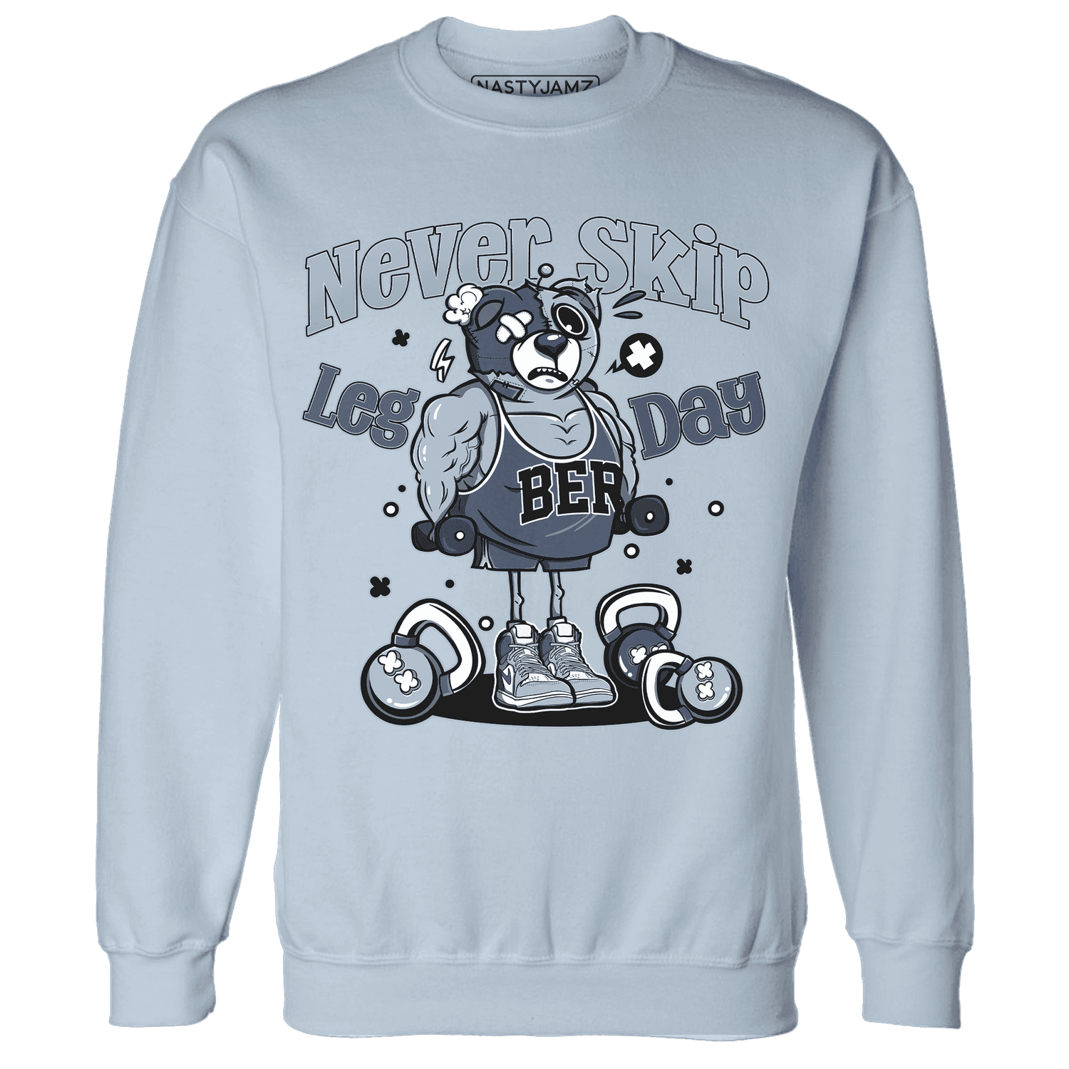 Mid Diffused Blue Grey 1s Sweatshirt Match Leg Day BER - NastyJamz