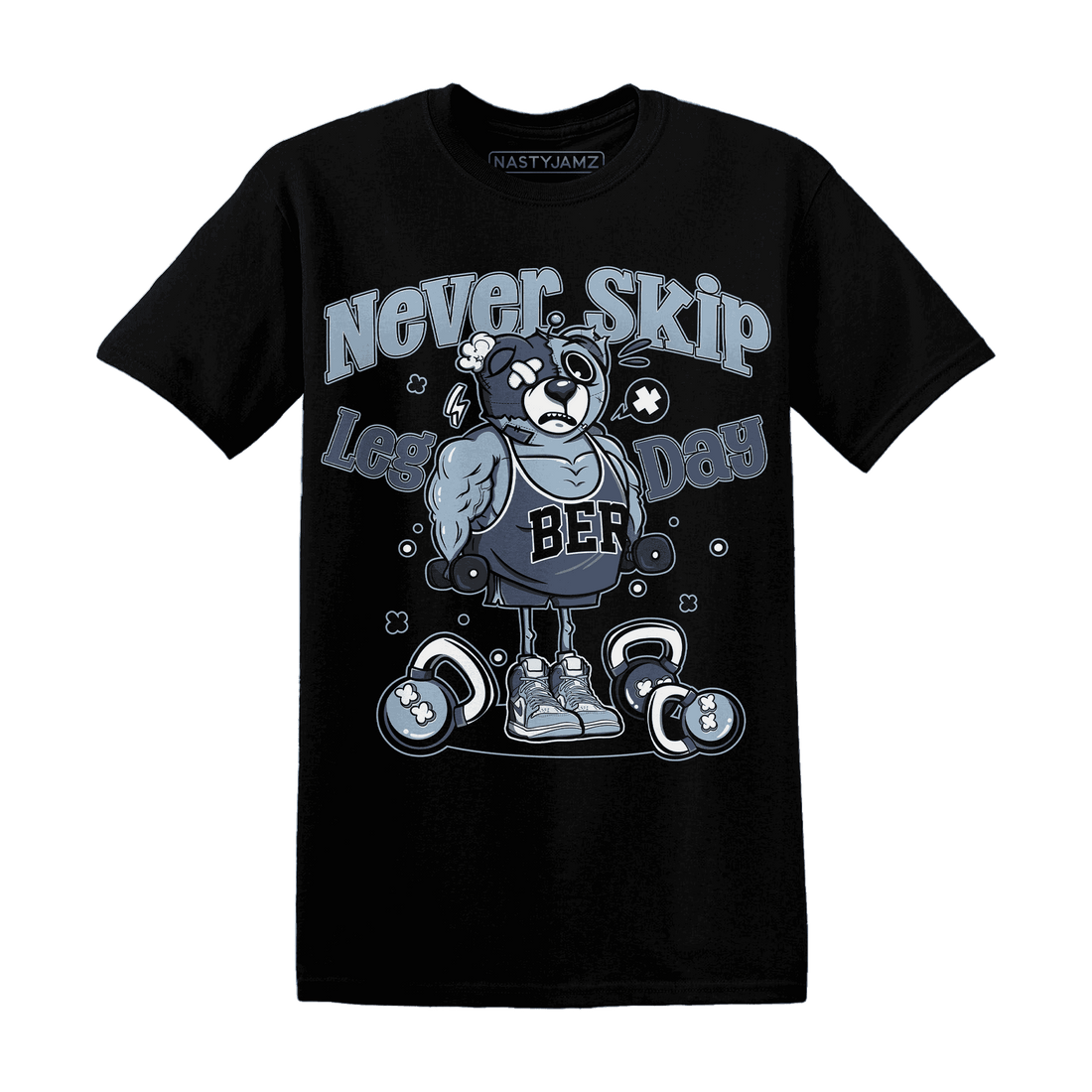 Mid Diffused Blue Grey 1s T Shirt Match Leg Day BER - NastyJamz