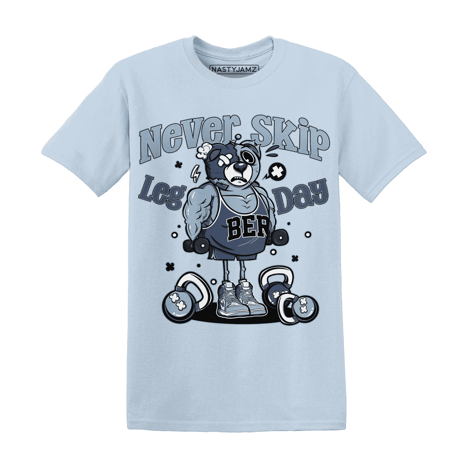 Mid Diffused Blue Grey 1s T Shirt Match Leg Day BER - NastyJamz