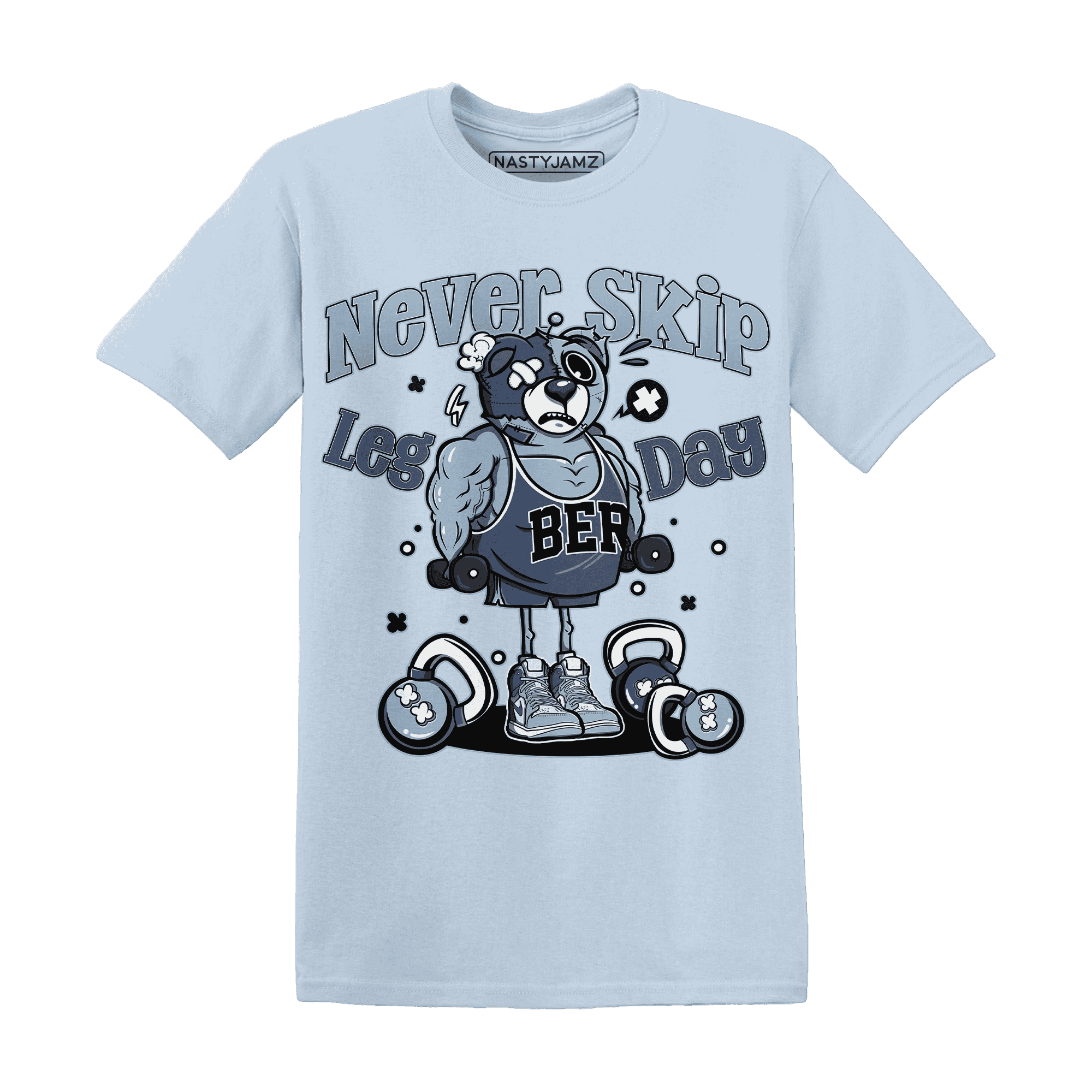 Mid Diffused Blue Grey 1s T Shirt Match Leg Day BER - NastyJamz