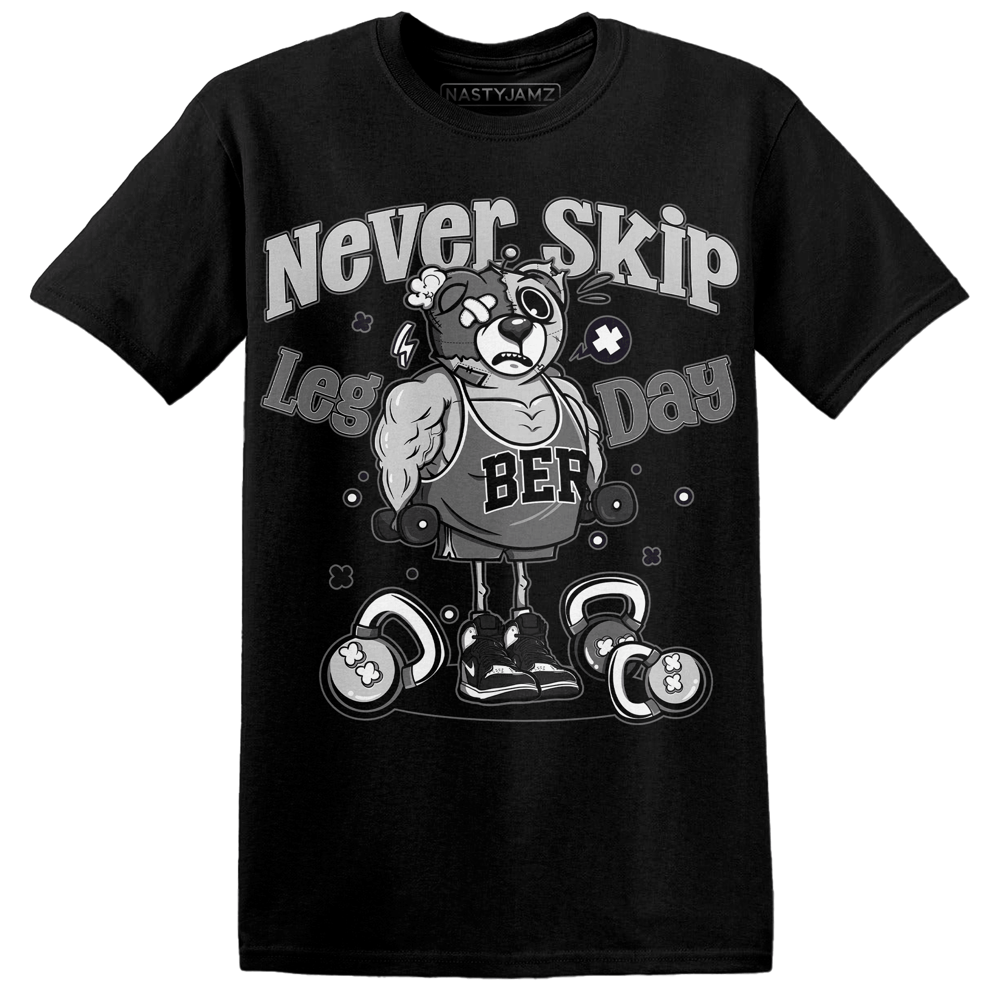 Retro High OG Black White 1s T Shirt Match Leg Day BER - NastyJamz