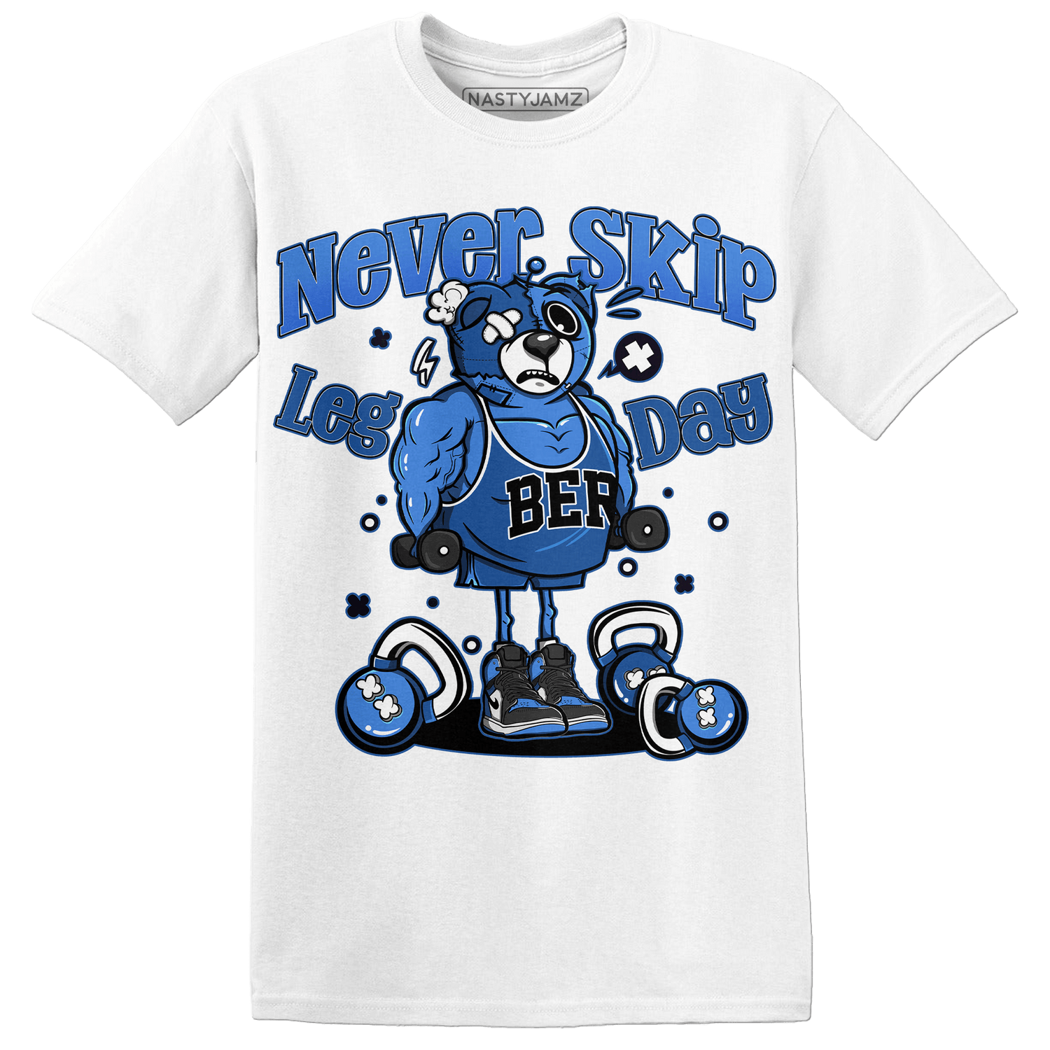 University Blue Toe 1s T Shirt Match Leg Day BER - NastyJamz