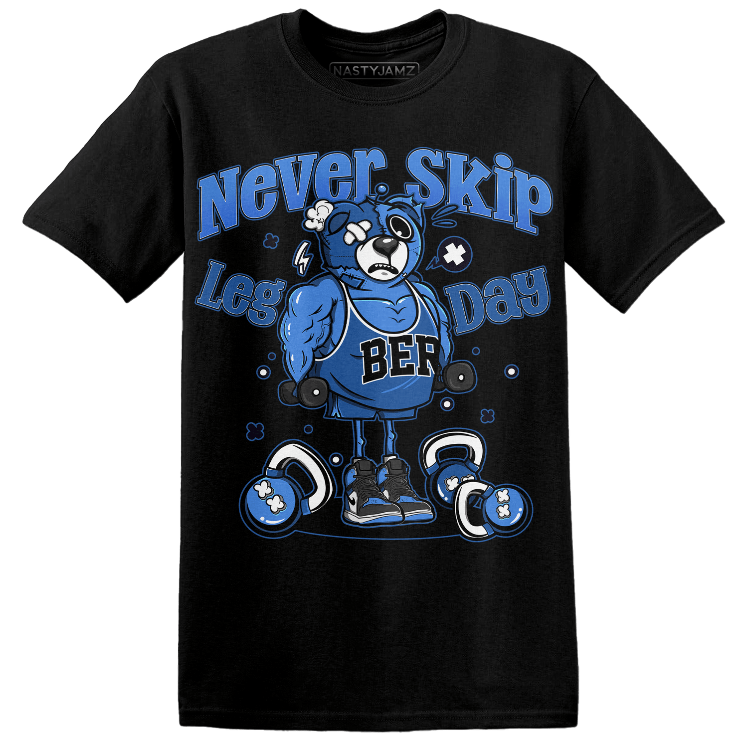 University Blue Toe 1s T Shirt Match Leg Day BER - NastyJamz