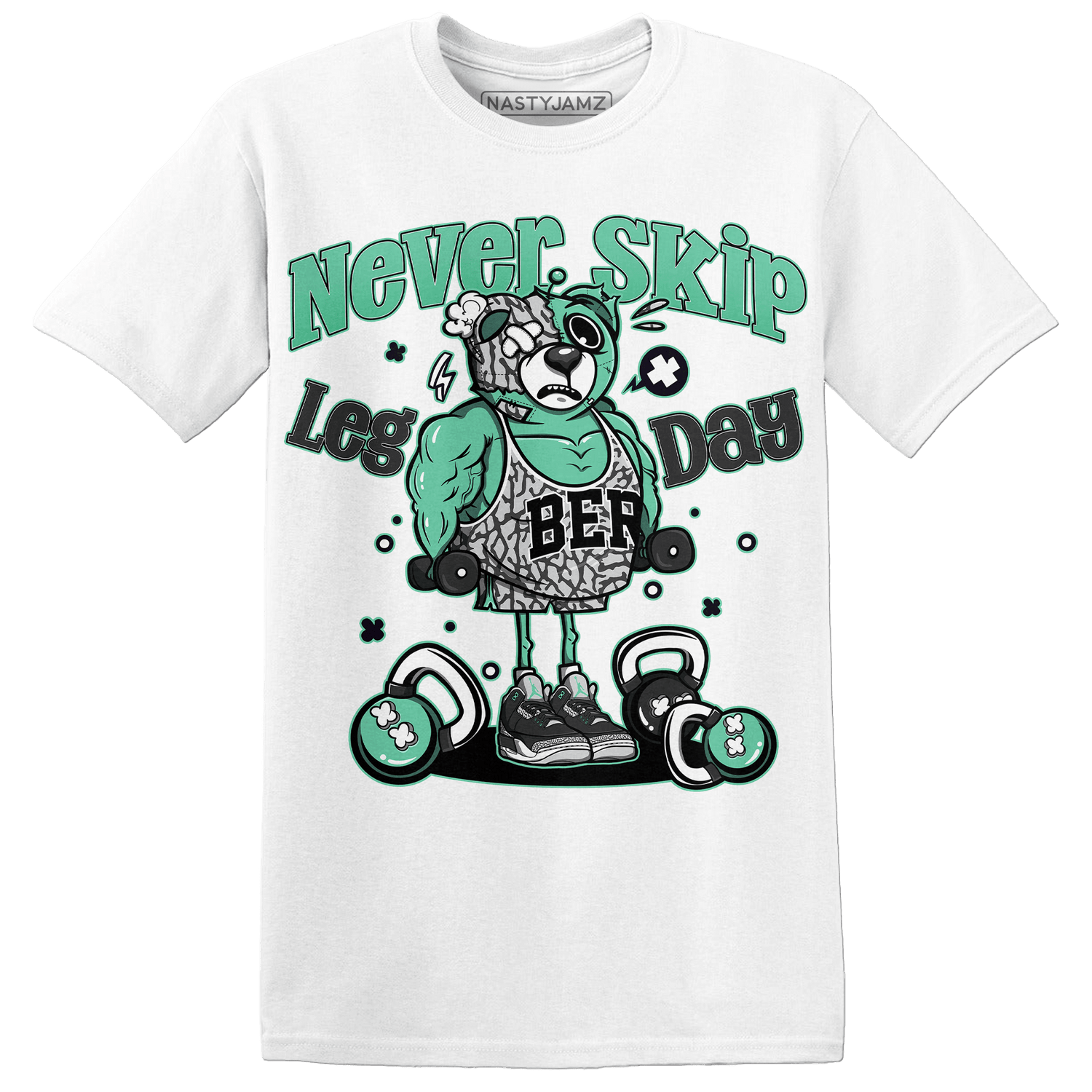 Green Glow 3s T Shirt Match Leg Day BER - NastyJamz