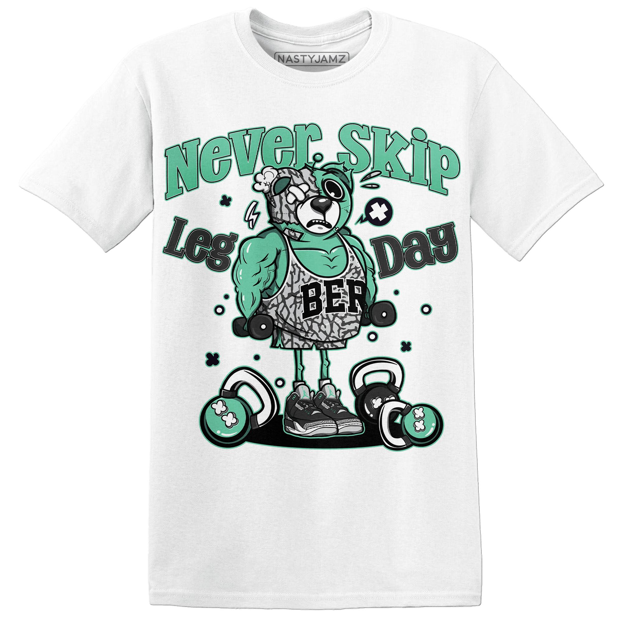 Green Glow 3s T Shirt Match Leg Day BER - NastyJamz