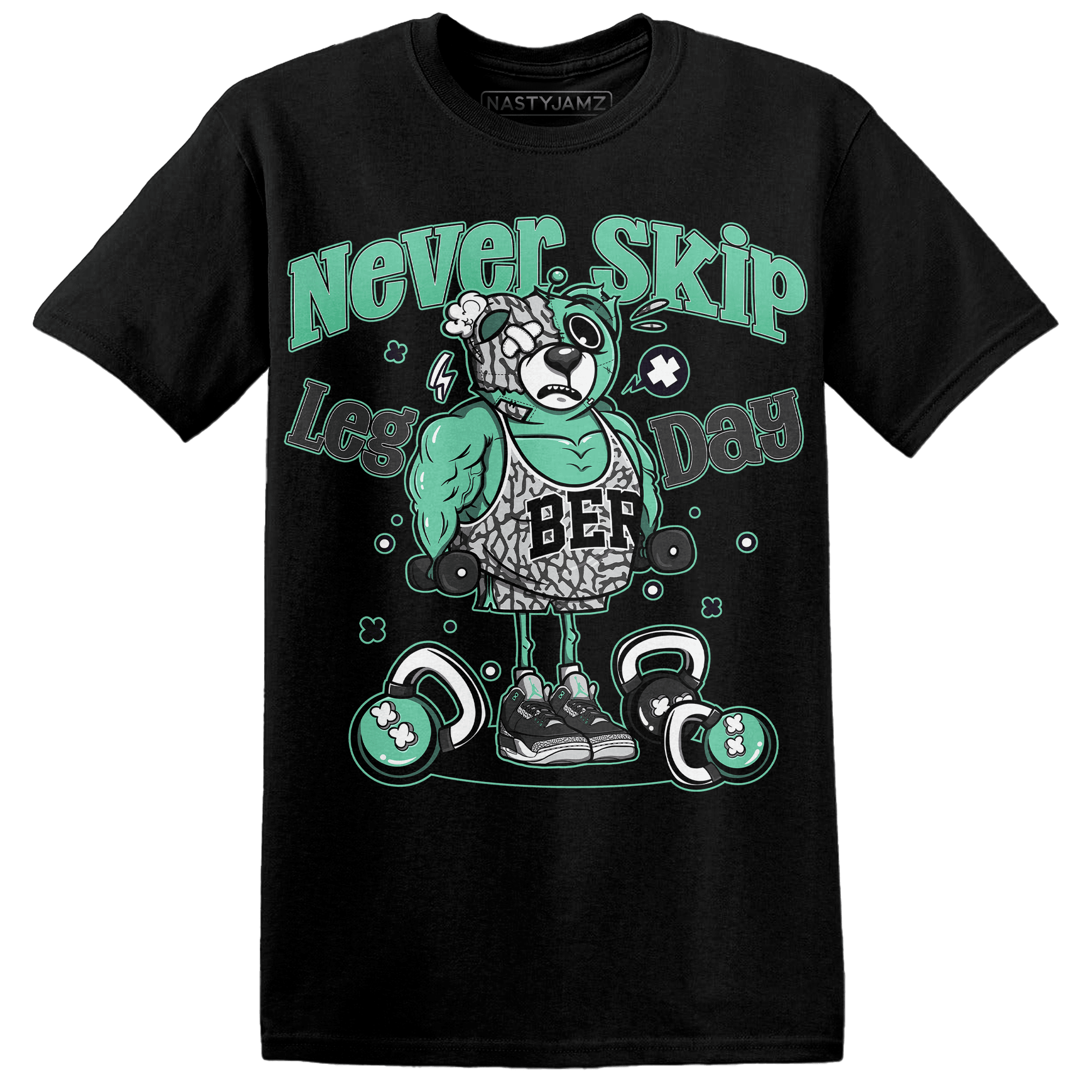 Green Glow 3s T Shirt Match Leg Day BER - NastyJamz