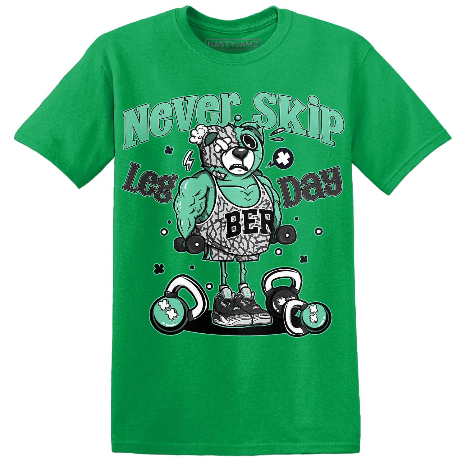 Green Glow 3s T Shirt Match Leg Day BER - NastyJamz