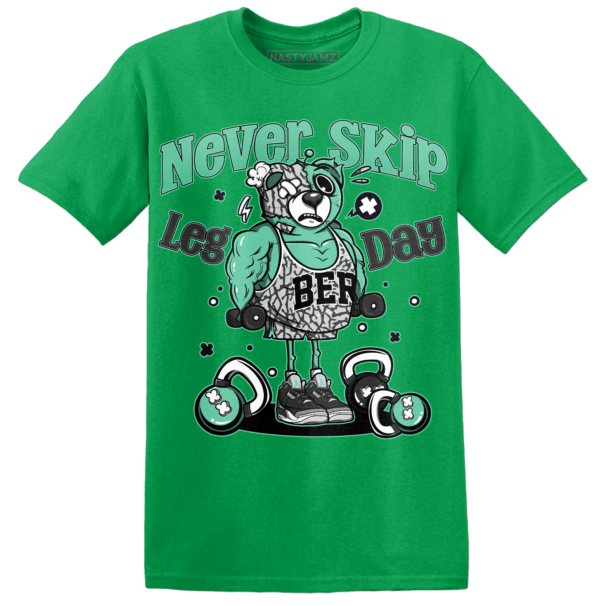 Green Glow 3s T Shirt Match Leg Day BER - NastyJamz