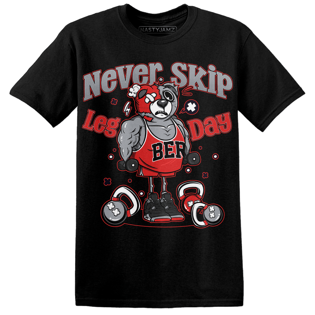 Bred Reimagined 4s T Shirt Match Leg Day BER - NastyJamz