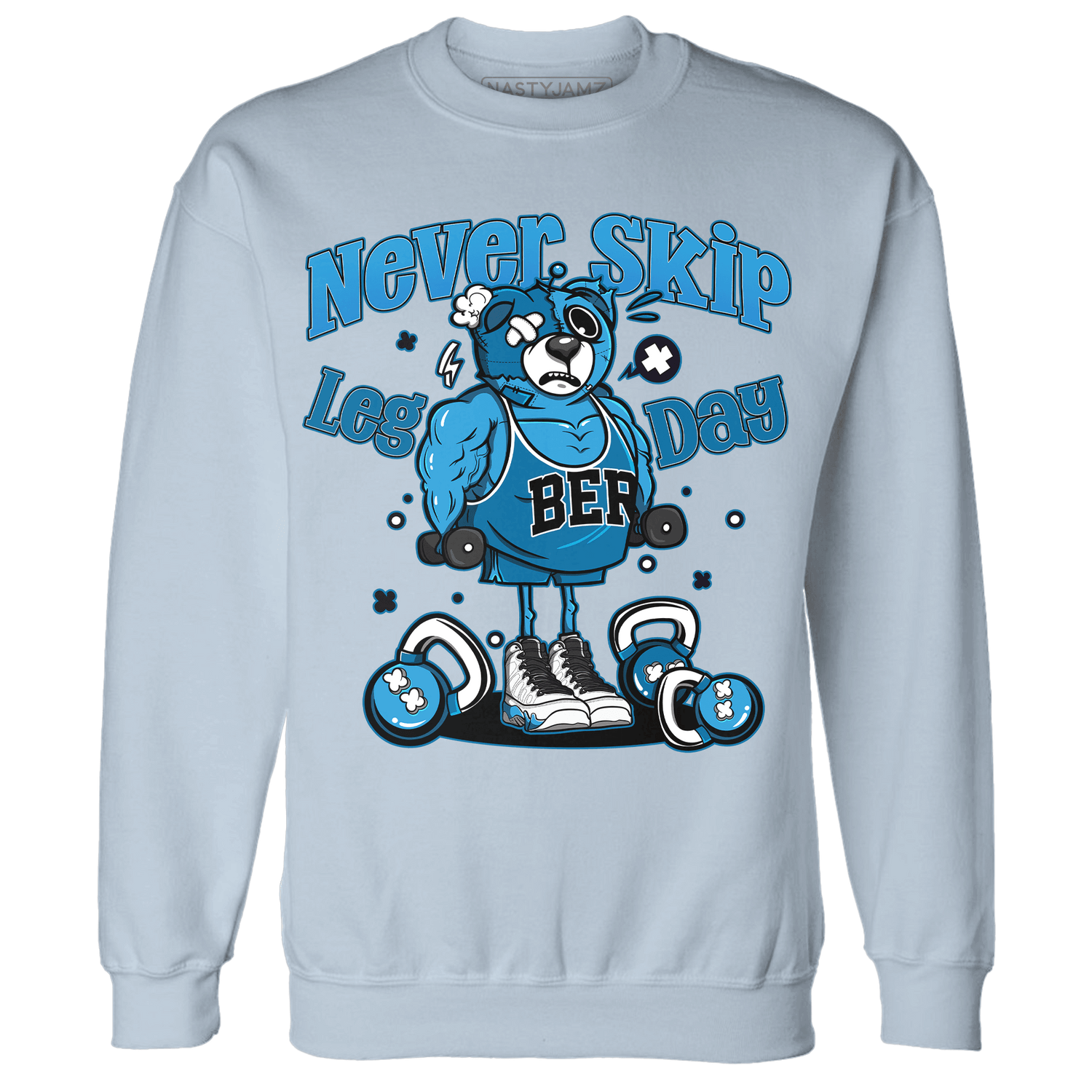 Powder Blue 9s Sweatshirt Match Leg Day BER - NastyJamz