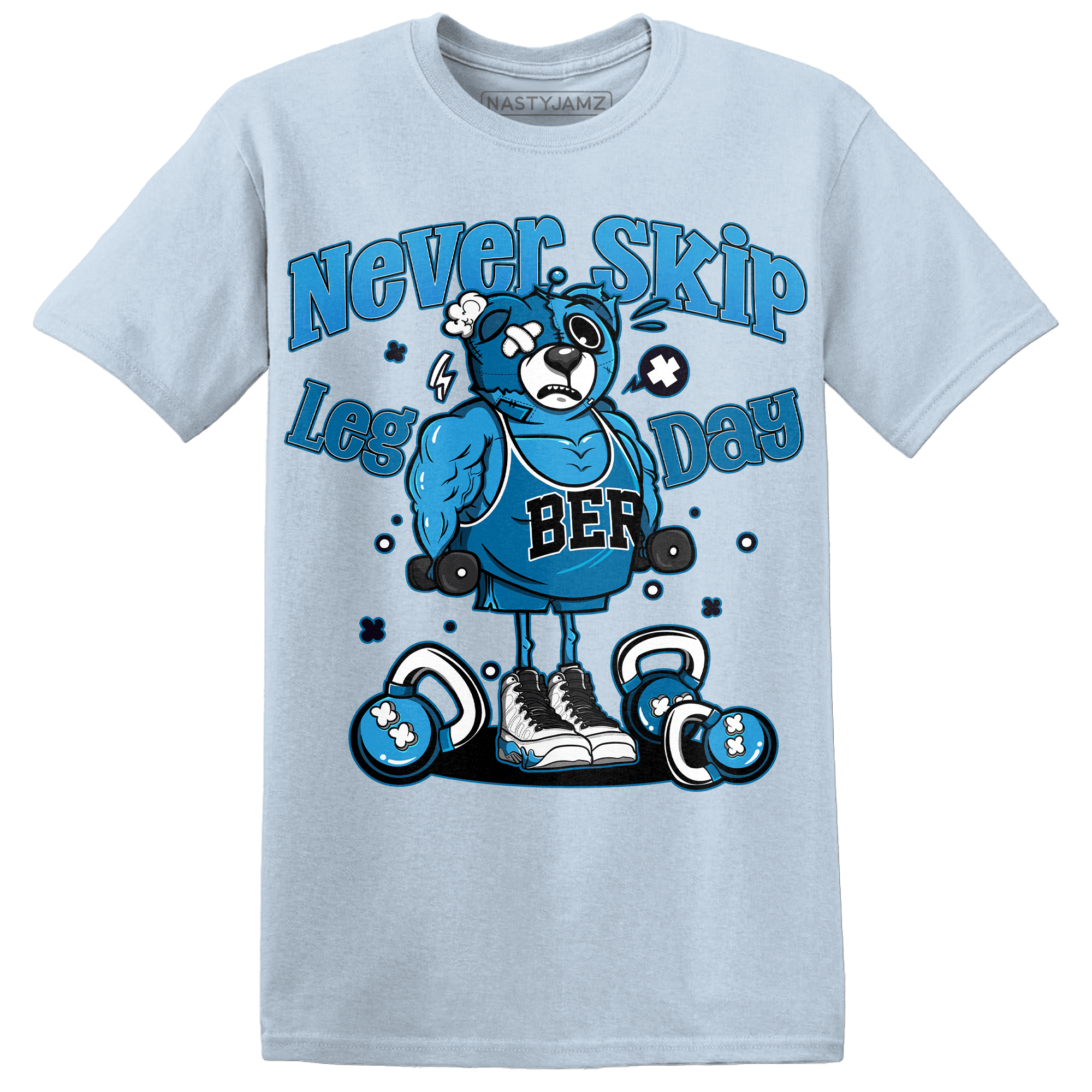 Powder Blue 9s T Shirt Match Leg Day BER - NastyJamz