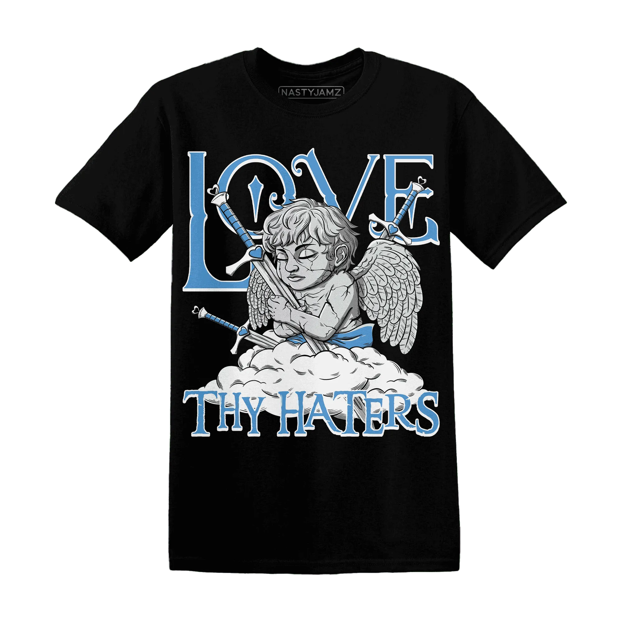 NastyJamz-Carolina-Blue-Univercitii-17s-T-Shirt-Match-Love-Thy-Haters-Angel