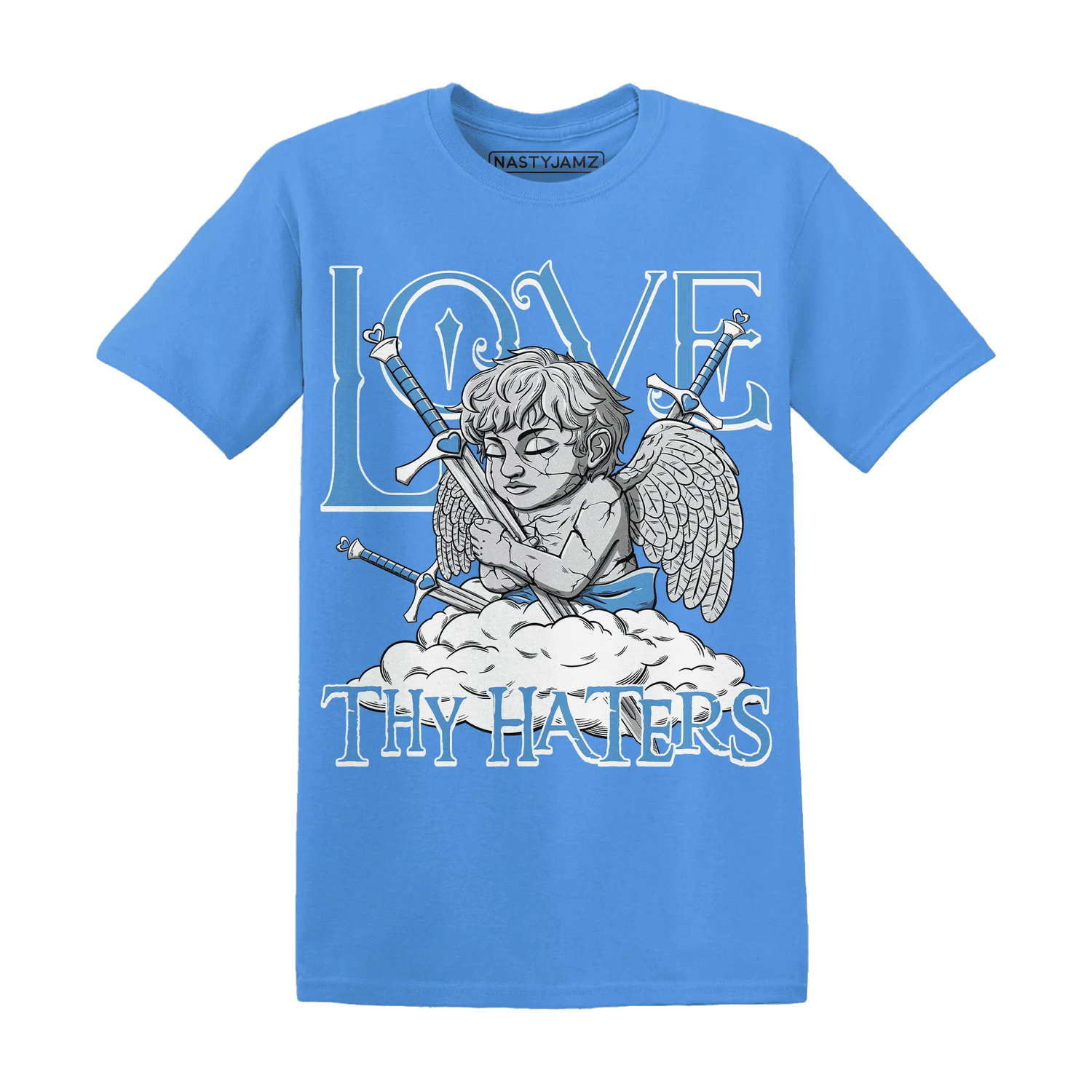 NastyJamz-Carolina-Blue-Univercitii-17s-T-Shirt-Match-Love-Thy-Haters-Angel
