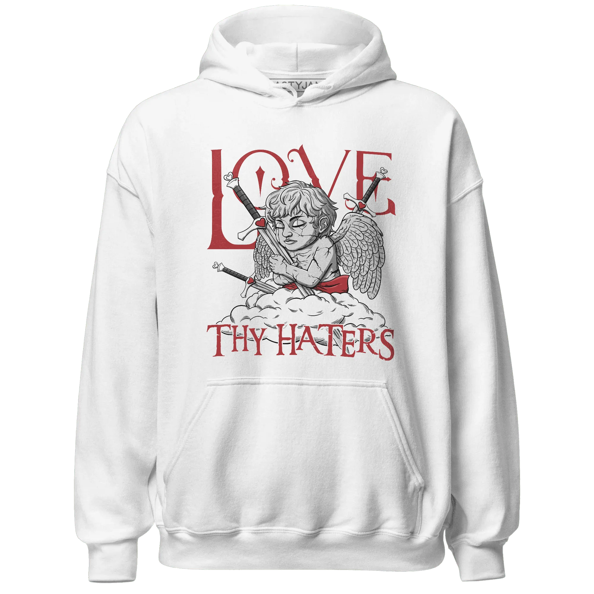 Black-Toe-Reimagined-Red-White-1s-NastyJamz-Hoodie-Match-Love-Thy-Haters-Angel