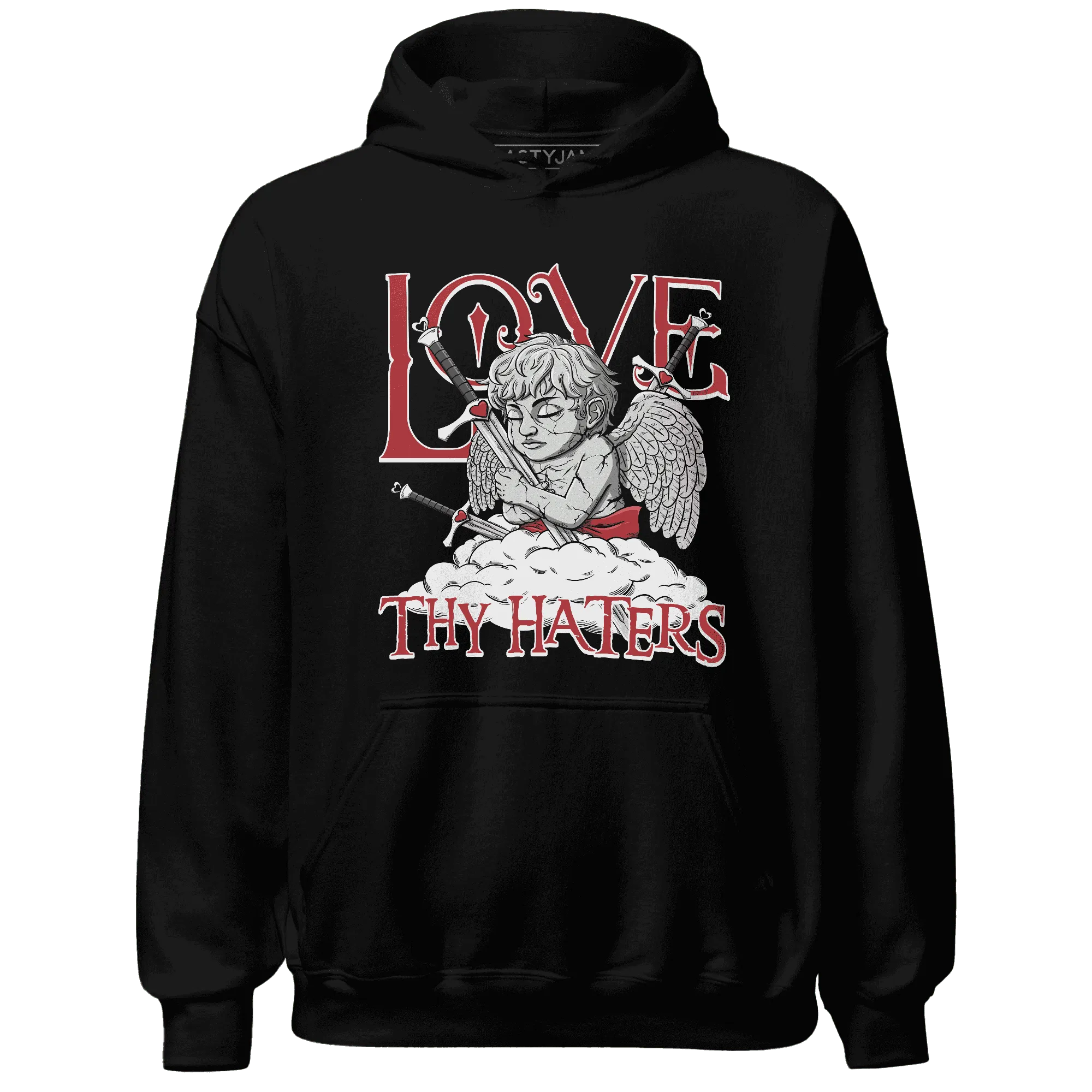 Black-Toe-Reimagined-Red-White-1s-NastyJamz-Hoodie-Match-Love-Thy-Haters-Angel